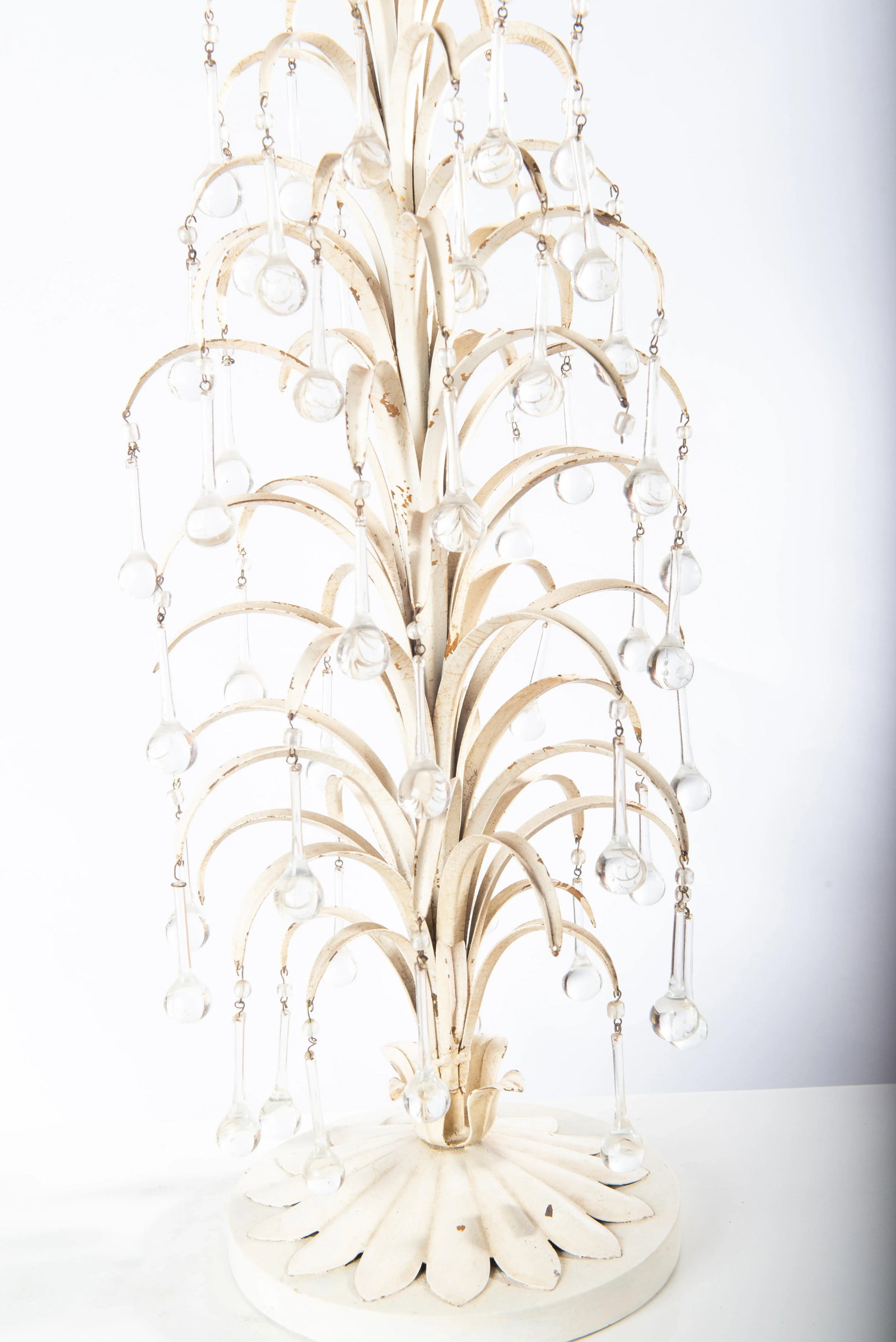 1950s White Tole Tear Drop Table Lamp With Crystals - 2
