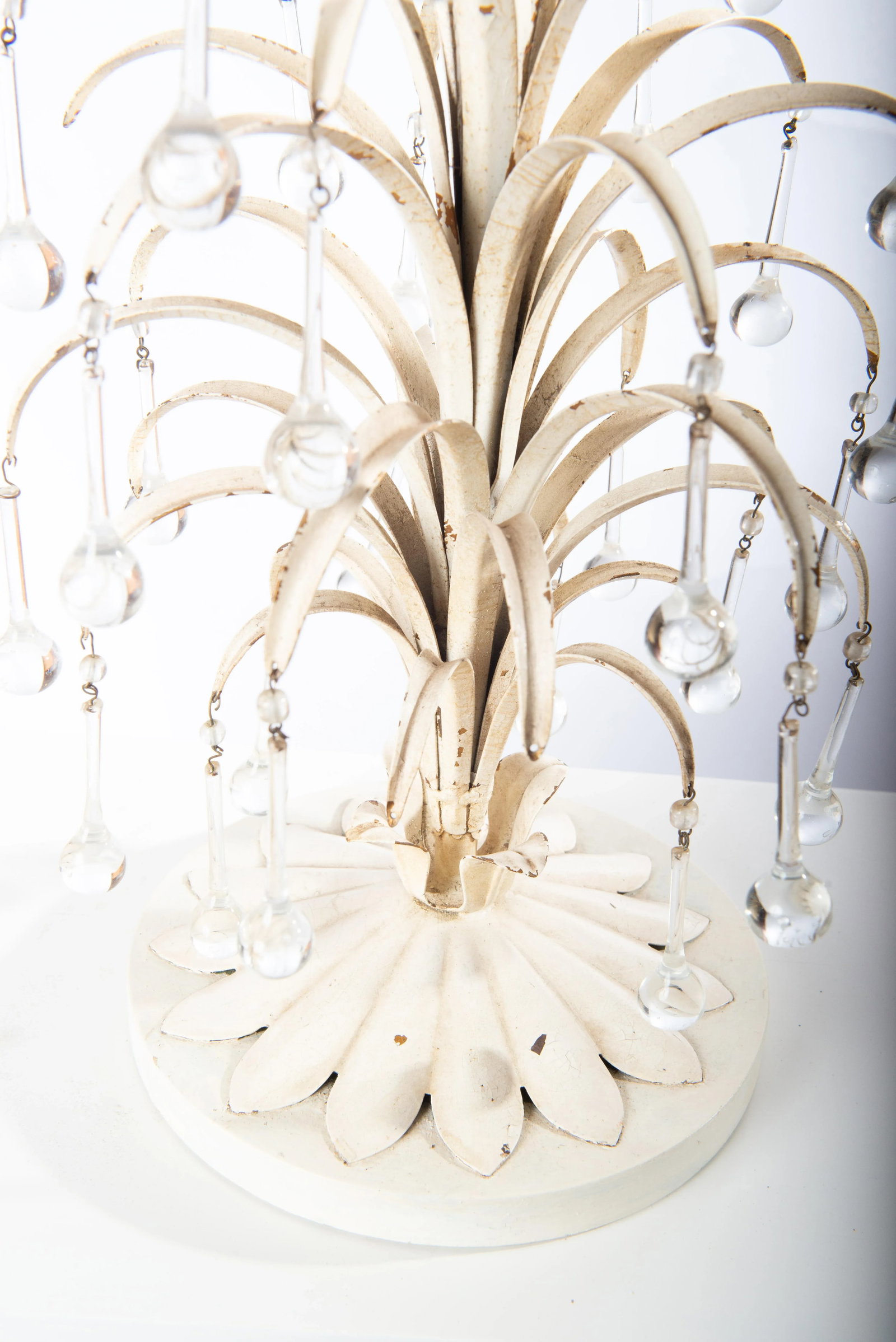 1950s White Tole Tear Drop Table Lamp With Crystals - 5