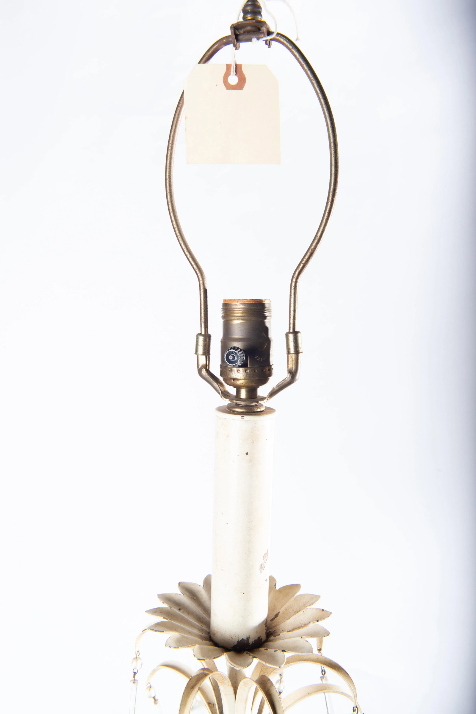1950s White Tole Tear Drop Table Lamp With Crystals - 6