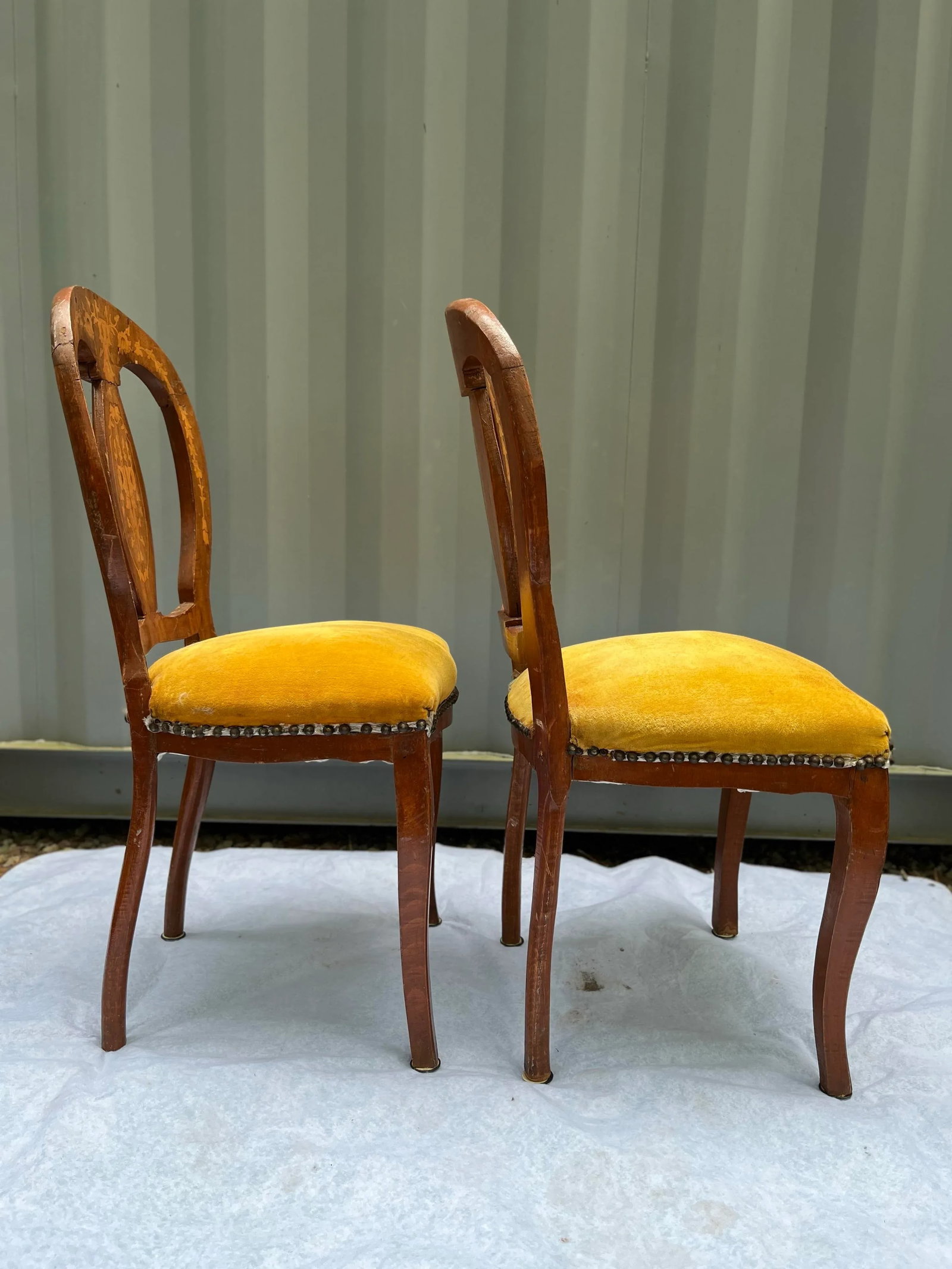 Antique Marquetry Side Chairs a Pair - 3