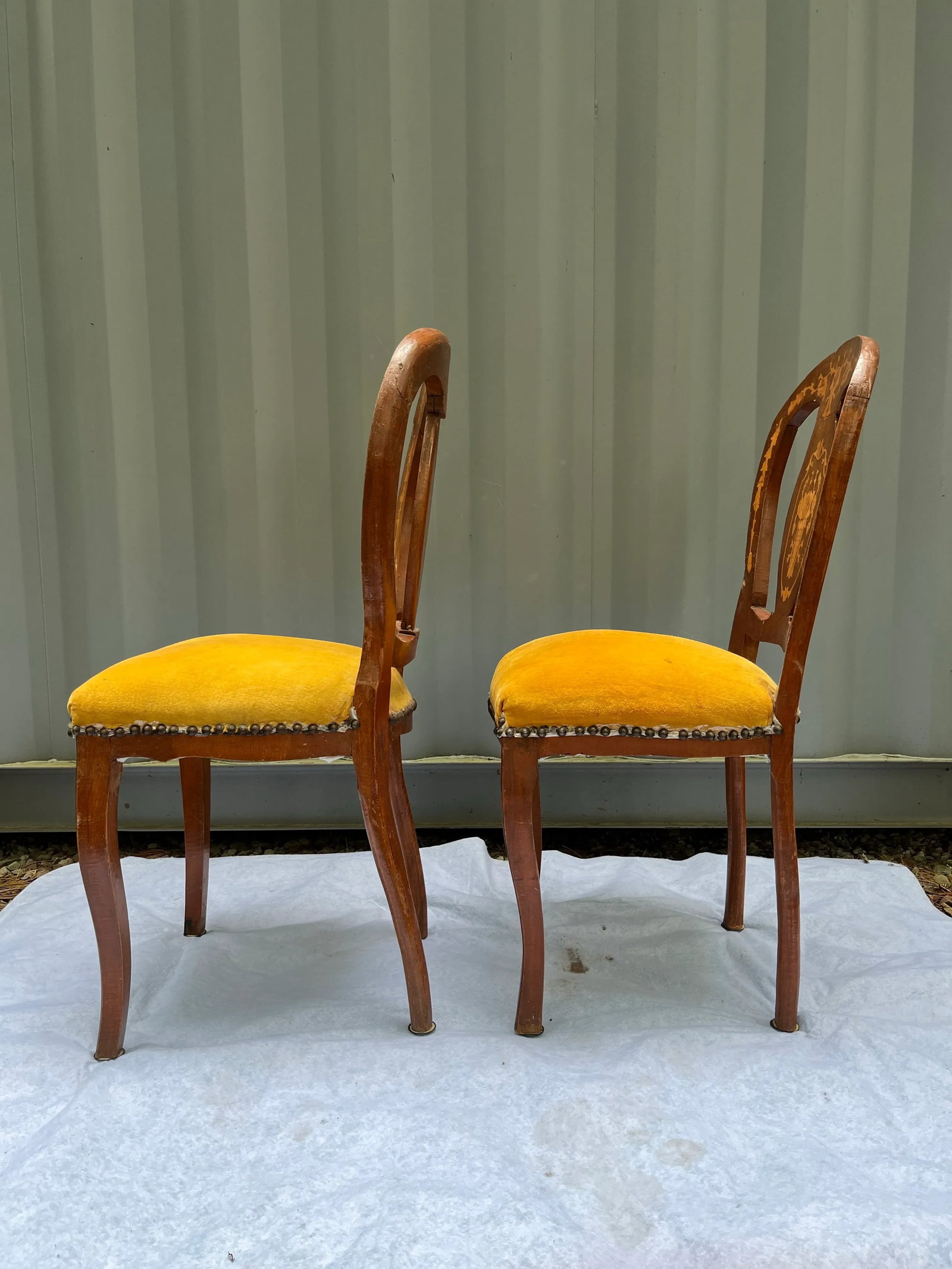 Antique Marquetry Side Chairs a Pair - 4