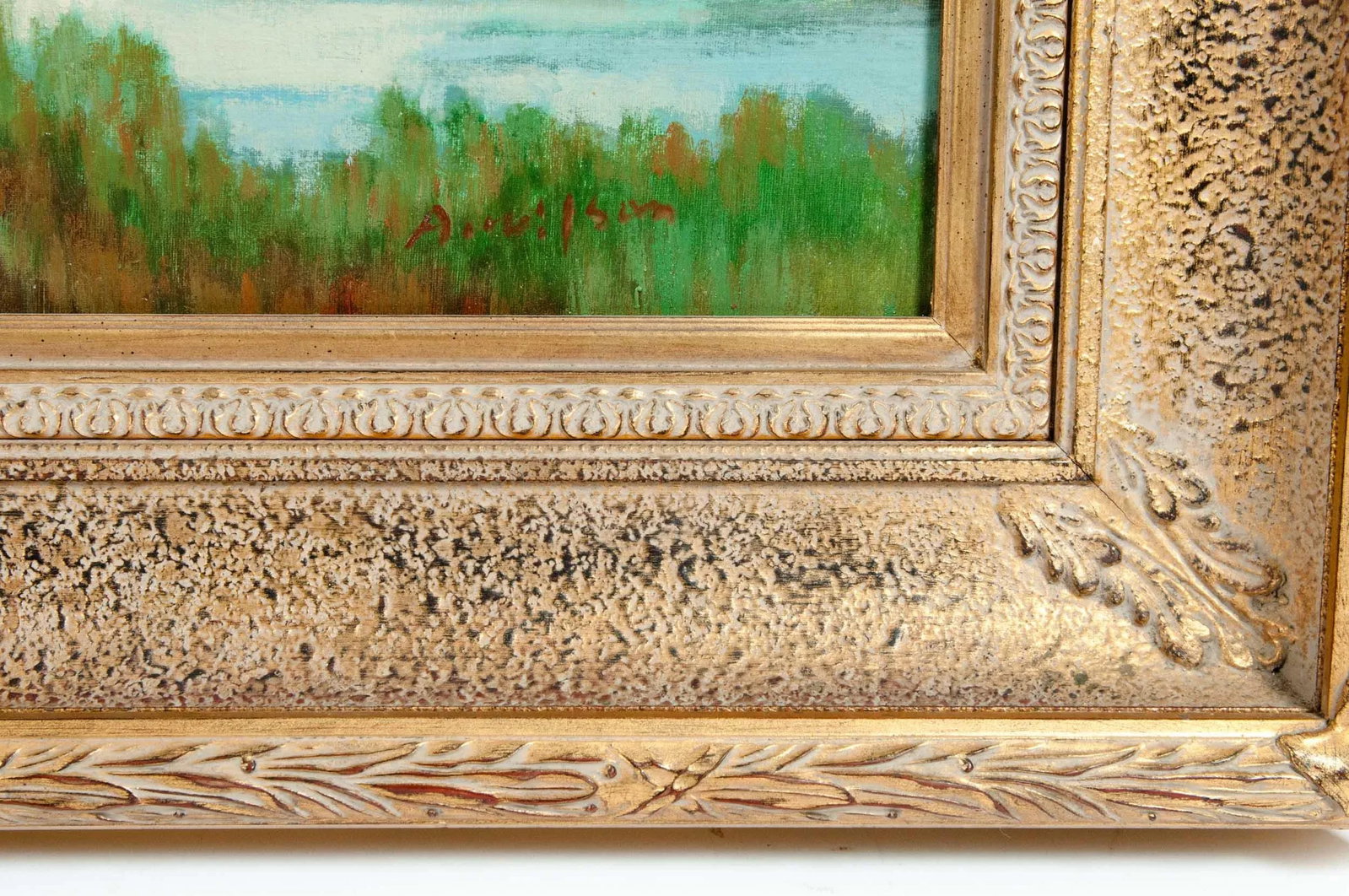 Large "Green Meadow" Giltwood Framed Oil / Canvas Painting - 2