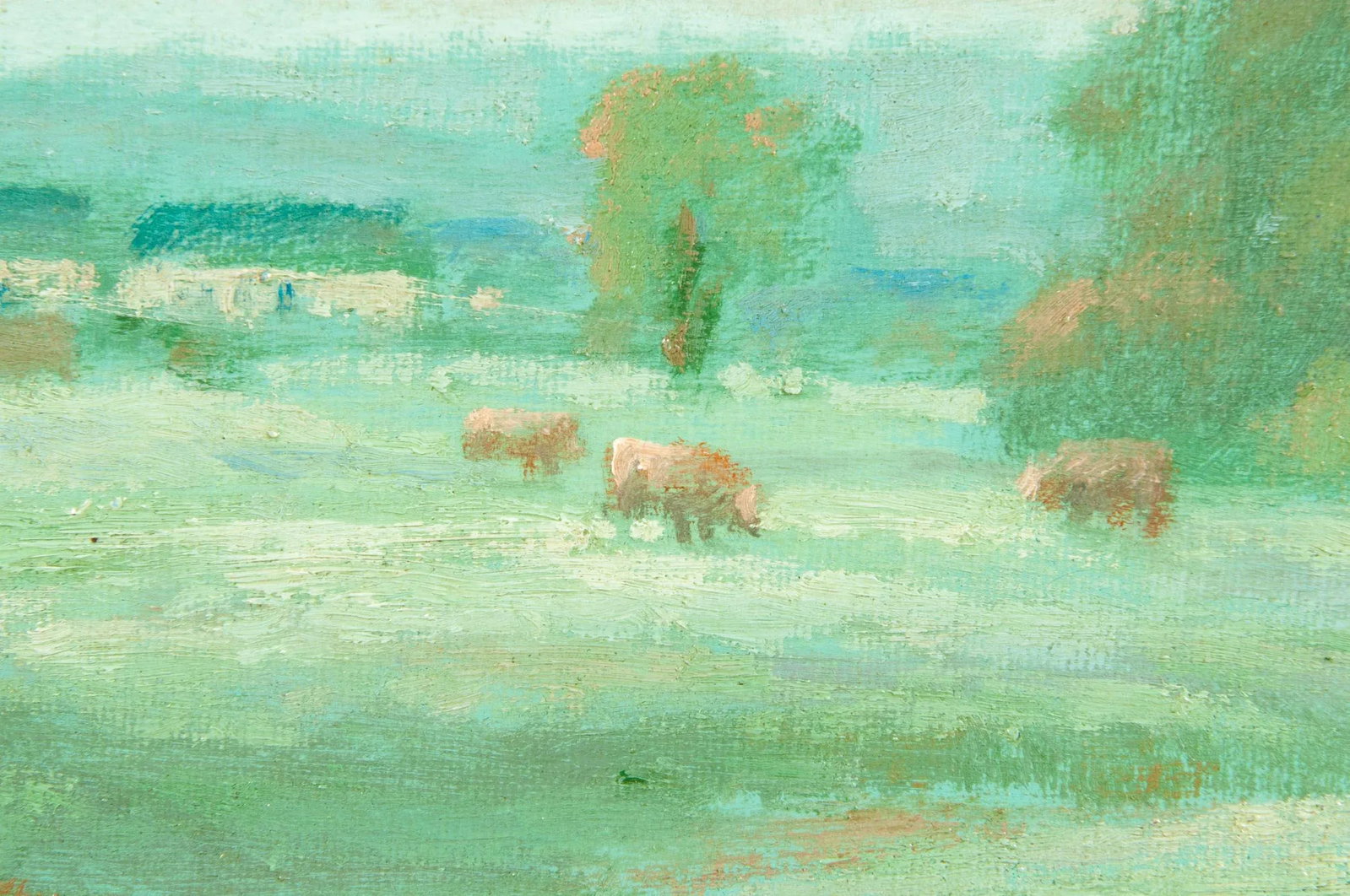 Large "Green Meadow" Giltwood Framed Oil / Canvas Painting - 5
