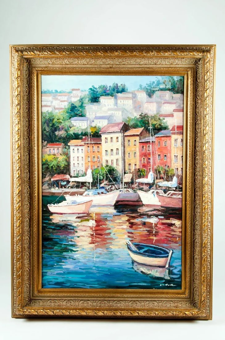 Gilded Wood Frame Oil Painting on Canvas - 10