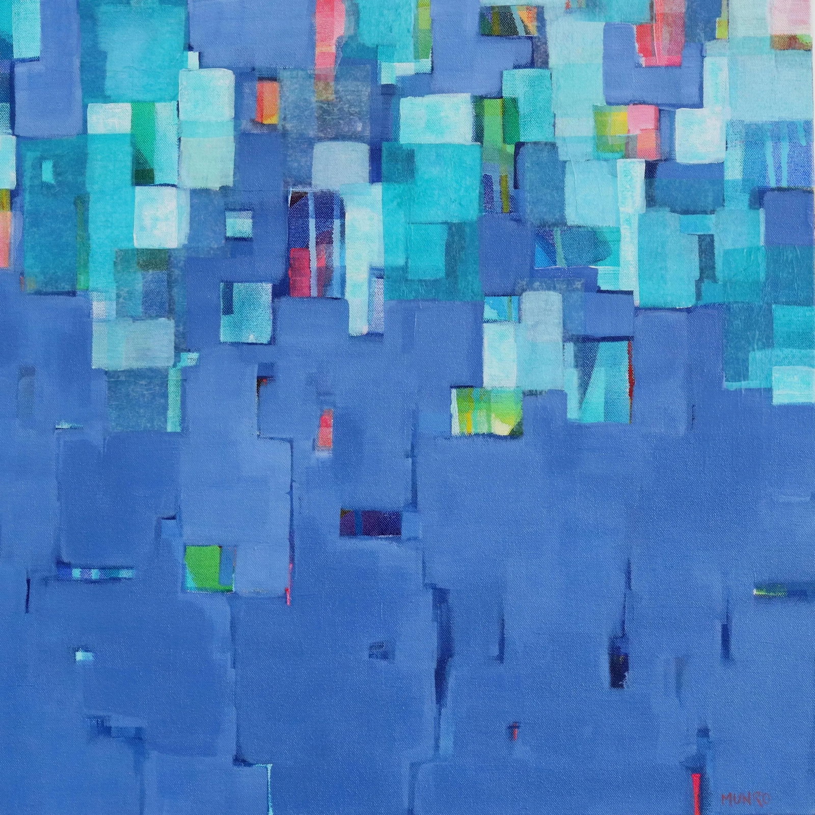 Abstract Geometric Blue Seascape Painting on Canvas "Dreaming in Indigo" Original Artwork by Beth Mu - 6