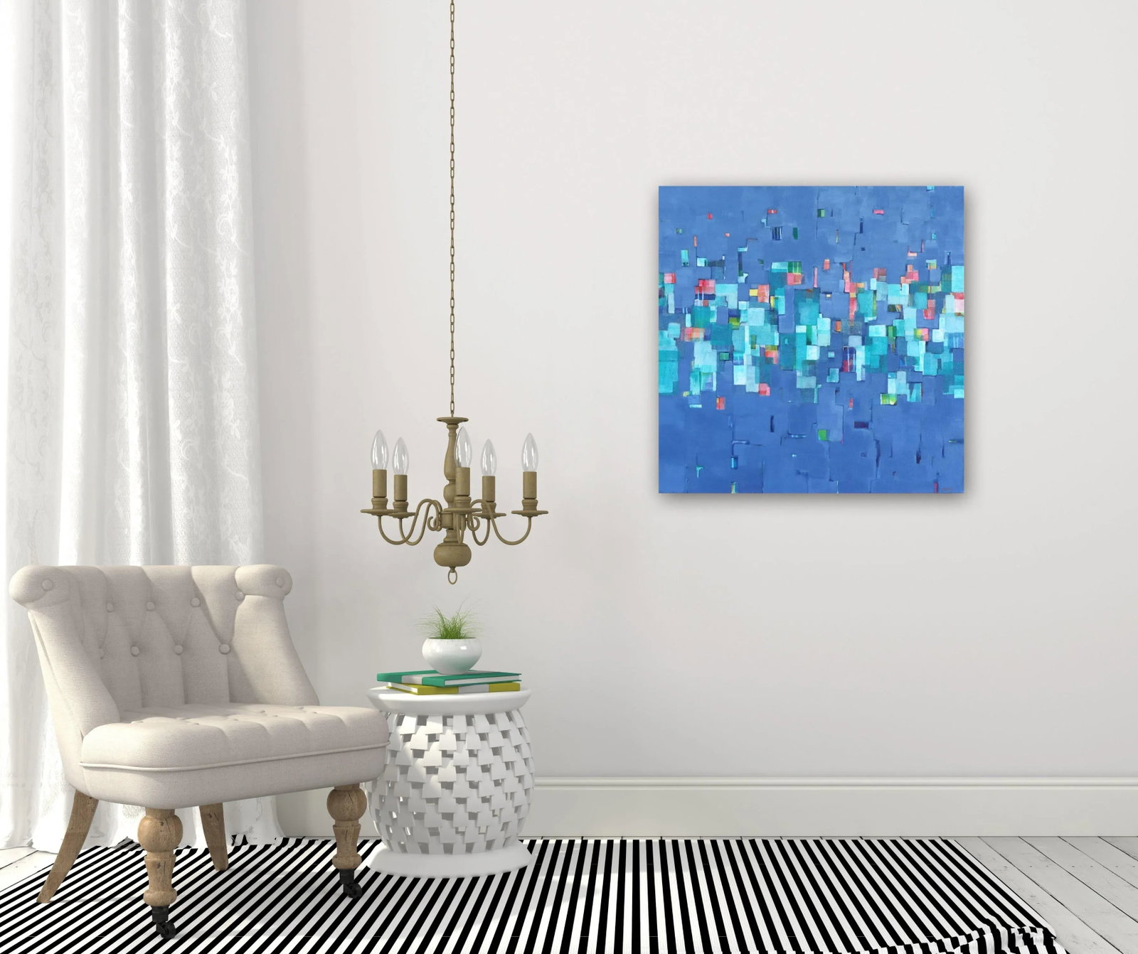 Abstract Geometric Blue Seascape Painting on Canvas "Dreaming in Indigo" Original Artwork by Beth Mu - 8