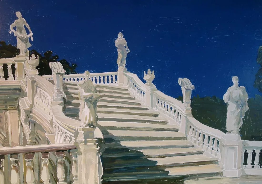 Study for a Painting of a Classic Italian Garden Stairs on Board - 2