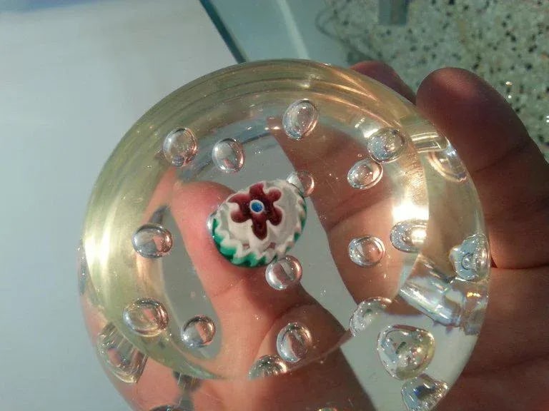 Murano Glass Paper Weight Bubbles & Millefiori - 4