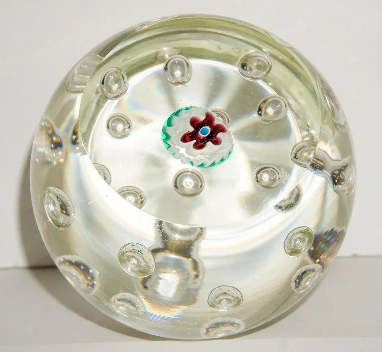 Murano Glass Paper Weight Bubbles & Millefiori - 6
