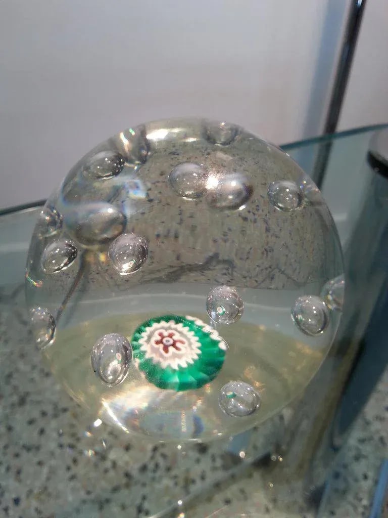 Murano Glass Paper Weight Bubbles & Millefiori - 7