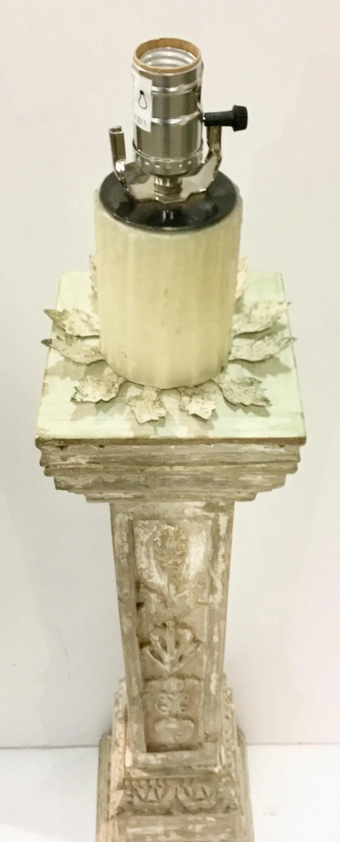 Large Gustavian Style Hand Carved White Washed Montauban Table Lamp - 4