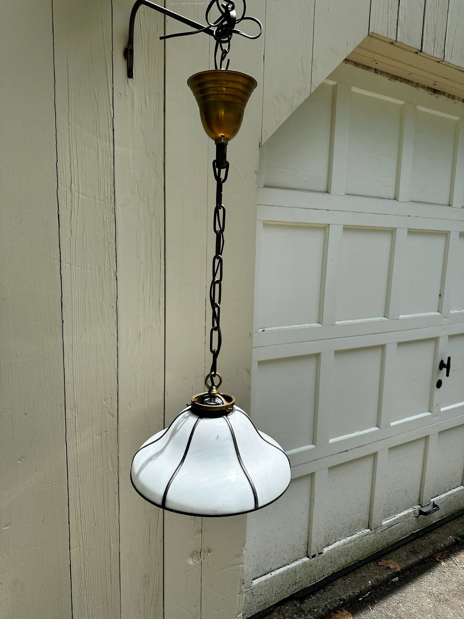 Vintage Slag Glass Hanging Fixture Attributed to Bradley & Hubbard - 2