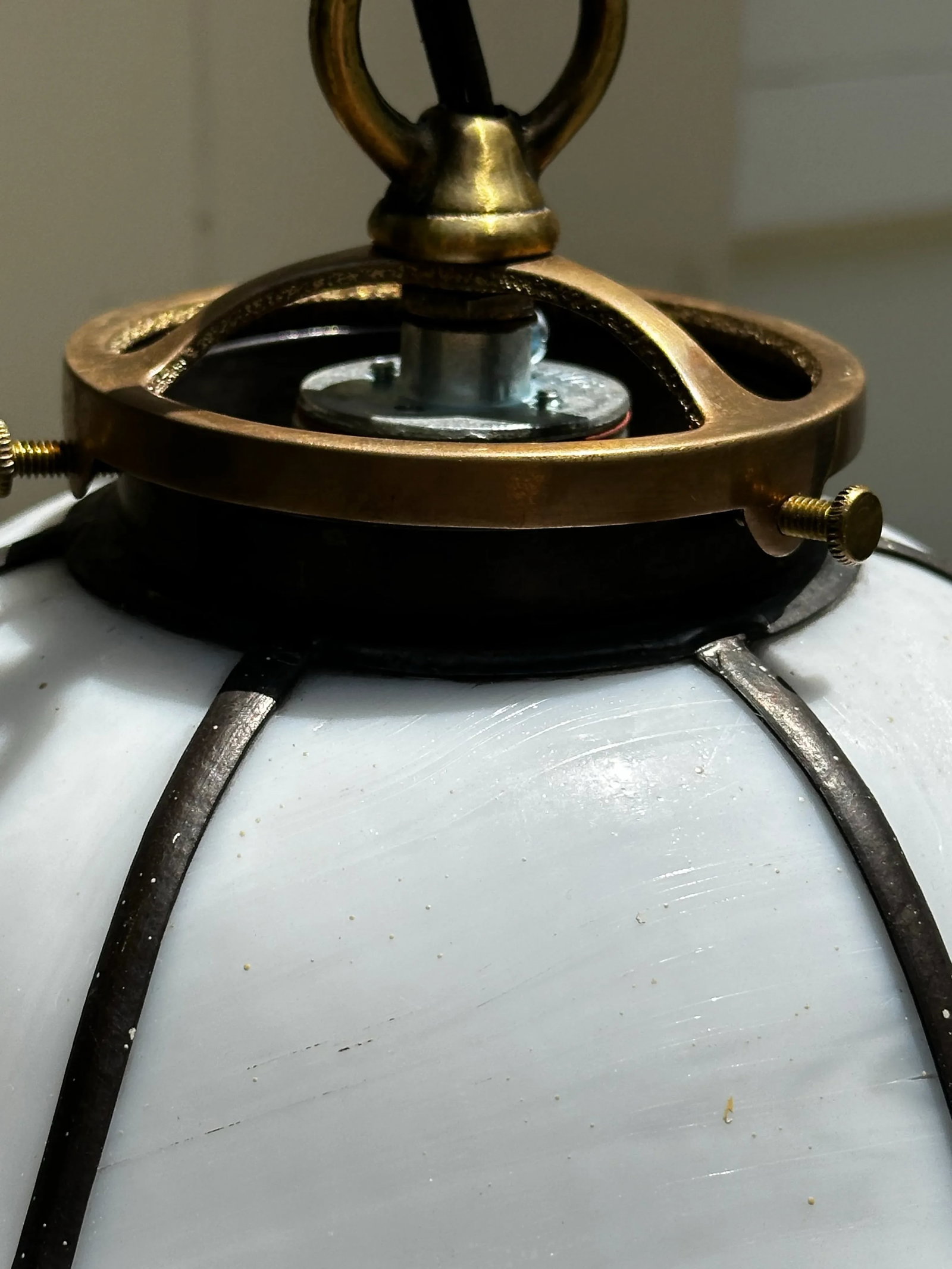 Vintage Slag Glass Hanging Fixture Attributed to Bradley & Hubbard - 3