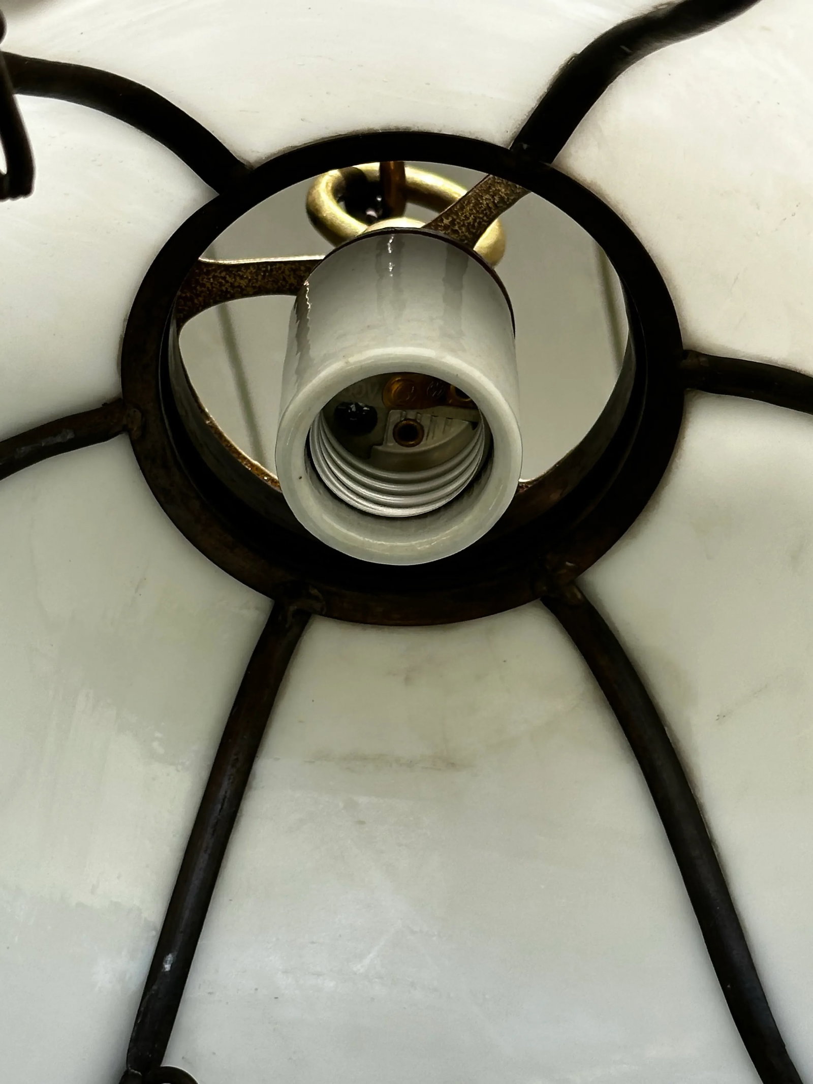 Vintage Slag Glass Hanging Fixture Attributed to Bradley & Hubbard - 4