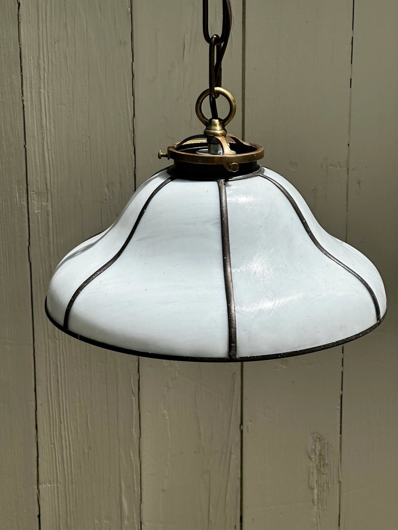 Vintage Slag Glass Hanging Fixture Attributed to Bradley & Hubbard - 8
