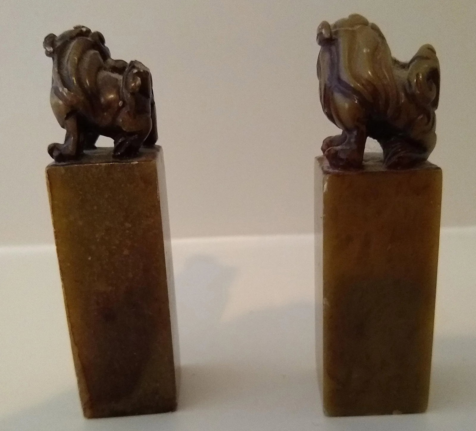 Vintage Soapstone Carved Foo Dogs - a Pair - 2