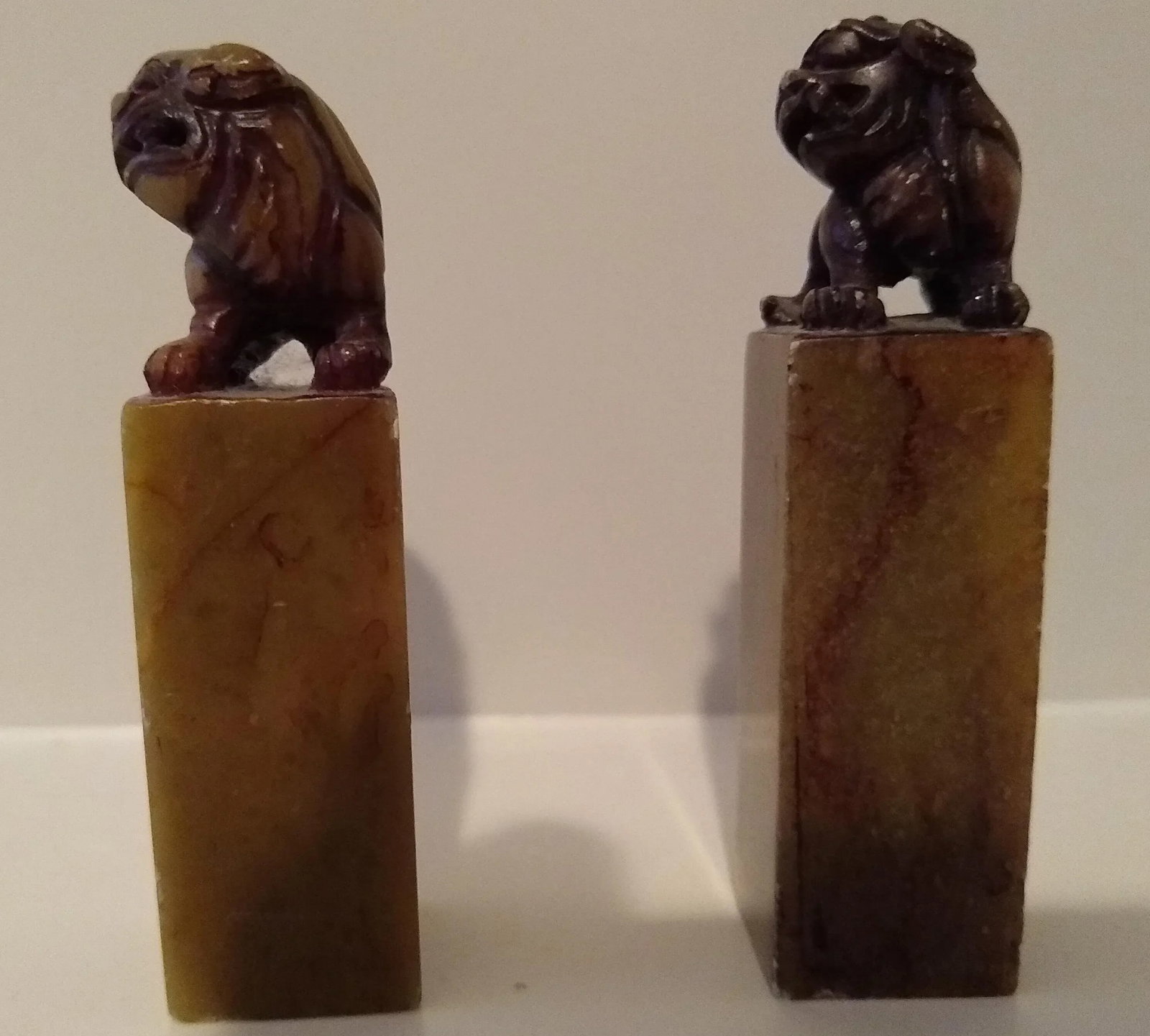 Vintage Soapstone Carved Foo Dogs - a Pair - 3