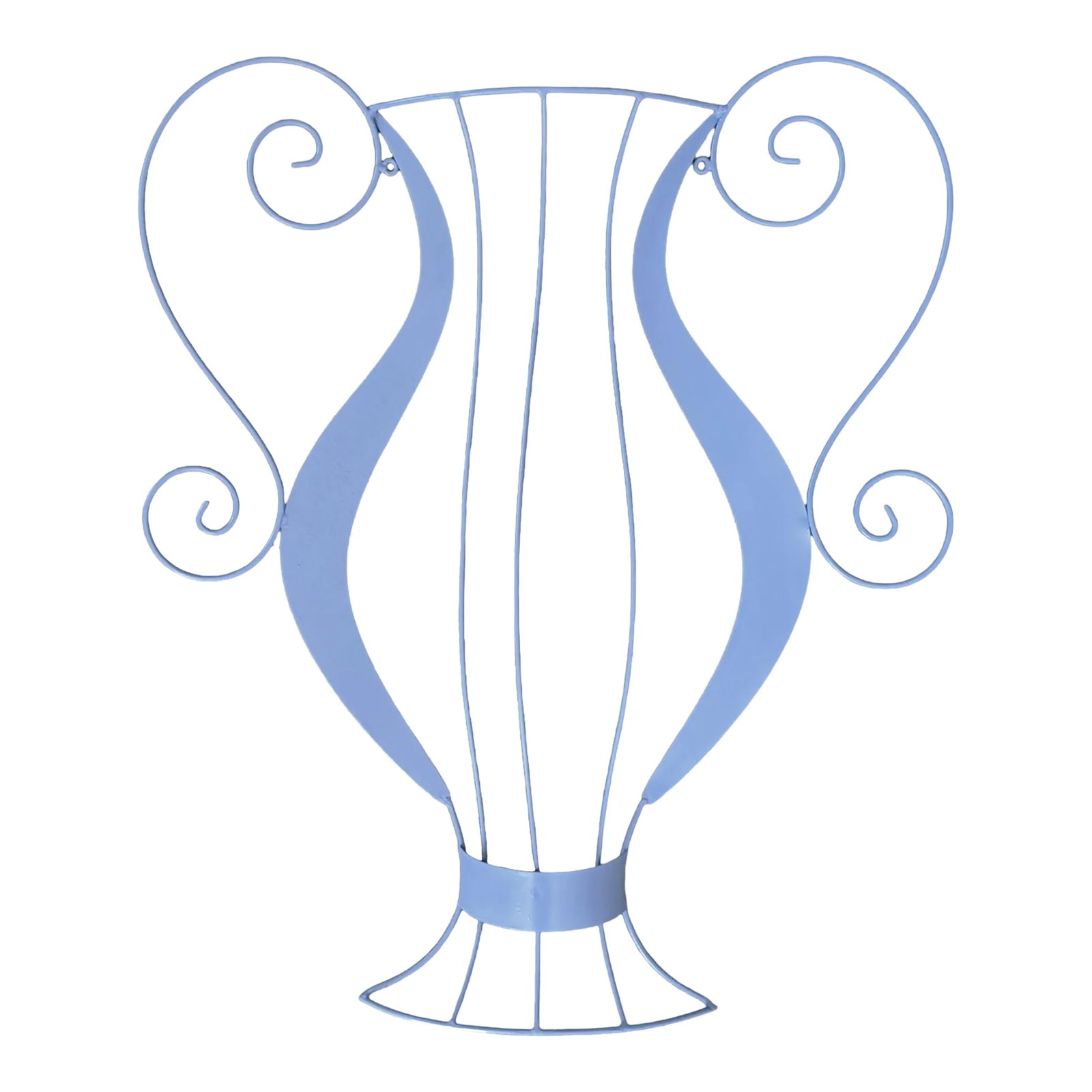 Scrolled Metal Grecian Urn Neoclassical Sculptural Wall Hanging: ** Item will be Professionally Fragile Packed by the UPS Store if paying Full, Listed Price. ** Pop Art Style Curved Metal Grecian Urn Wall Art Painted "French Lilac" A Little Over 23 inches Tall Has 