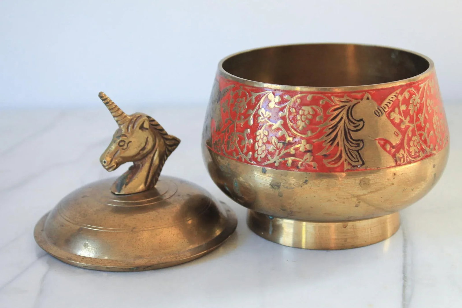 Vintage Brass Unicorn Trinket Box - 2