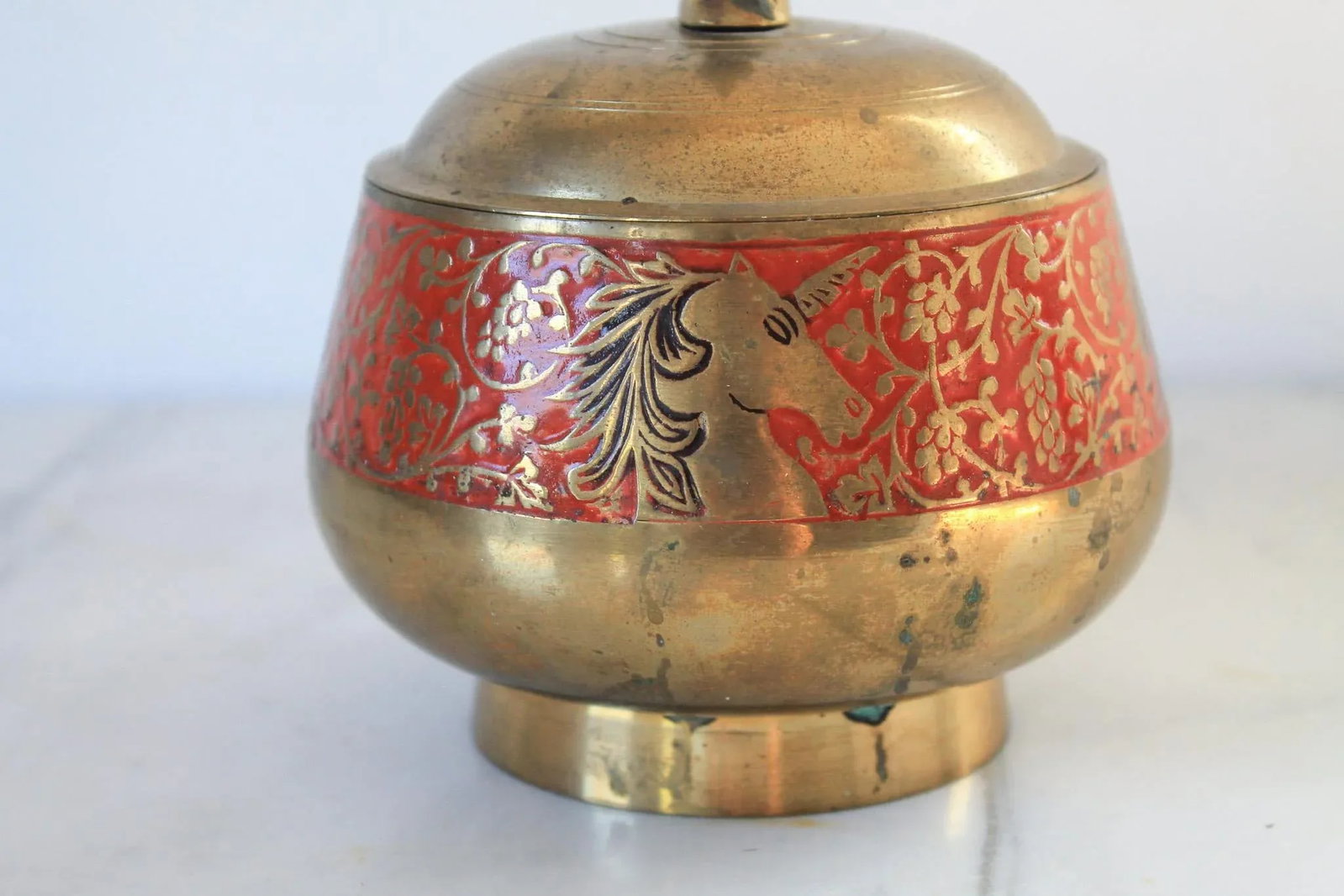 Vintage Brass Unicorn Trinket Box - 4