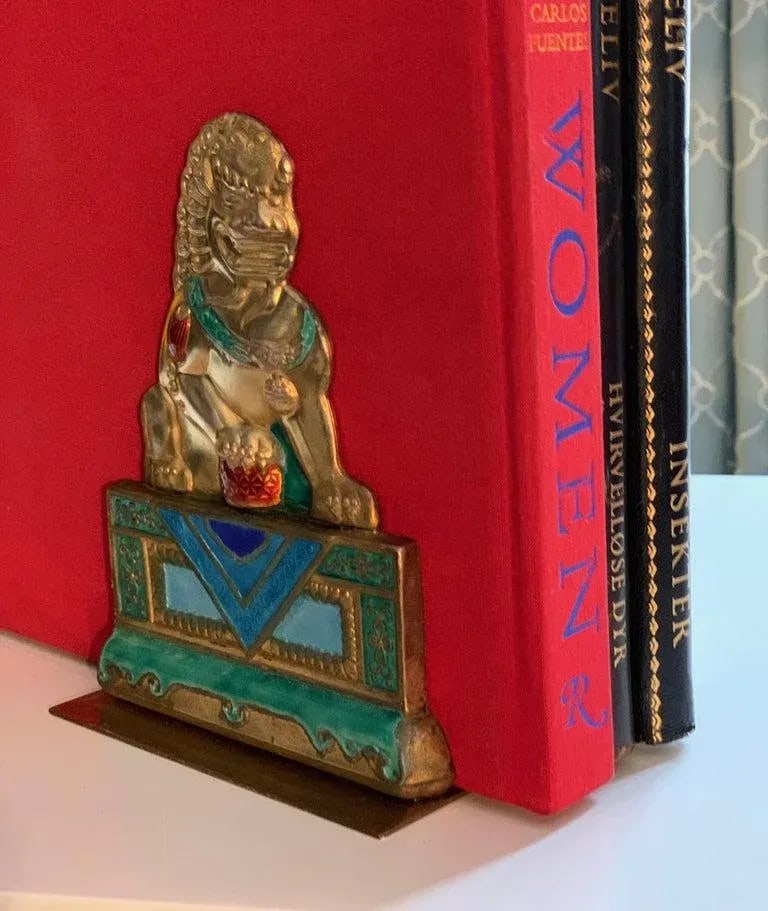 Brass and Enamel Foo Dog Bookends - 6