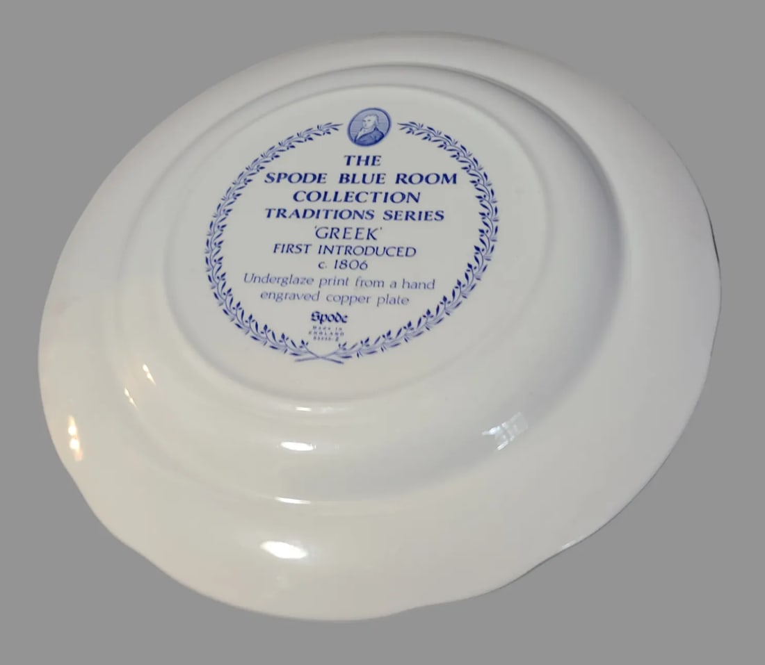 Late 20th Century Blue & White Neoclassical Greek Key Mythological God Zeus Figural Spode Plate, Mad - 8