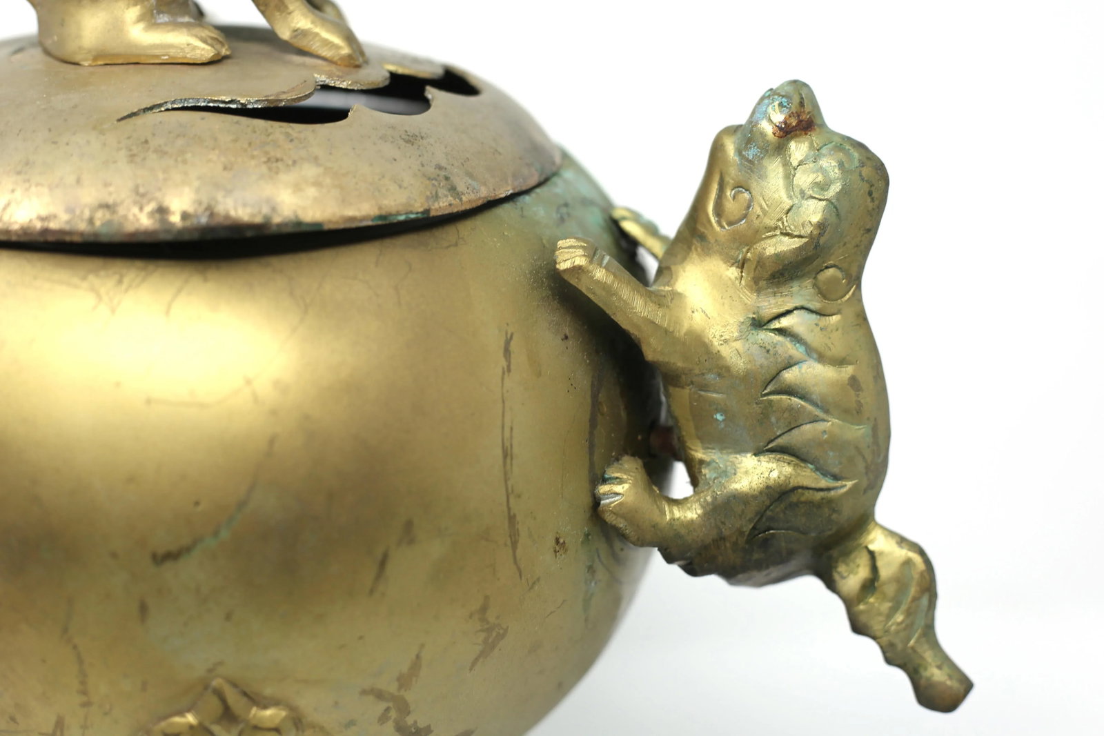 Vintage Large and Heavy Brass Foo Dog Koro or Incense Pot - 8
