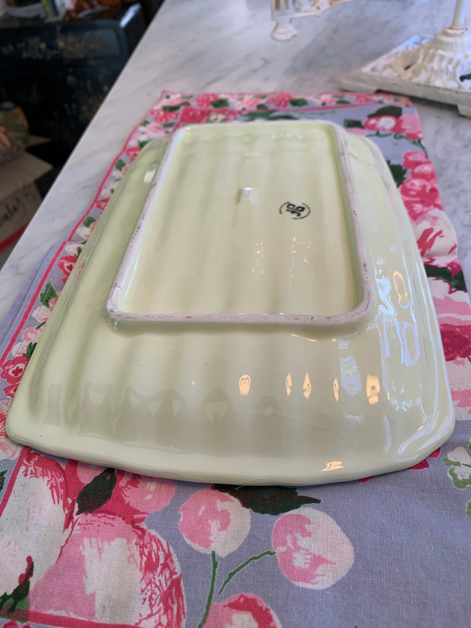 Vintage Pale Green Majolica Asparagus Plate - 8