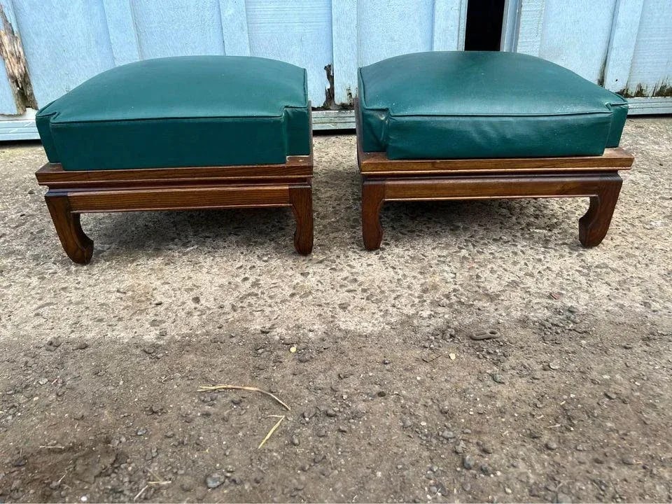 Mid 20th Century Pair of Vintage Chinoiserie Style Stackable Teak Footstools Made in Taiwan - 3