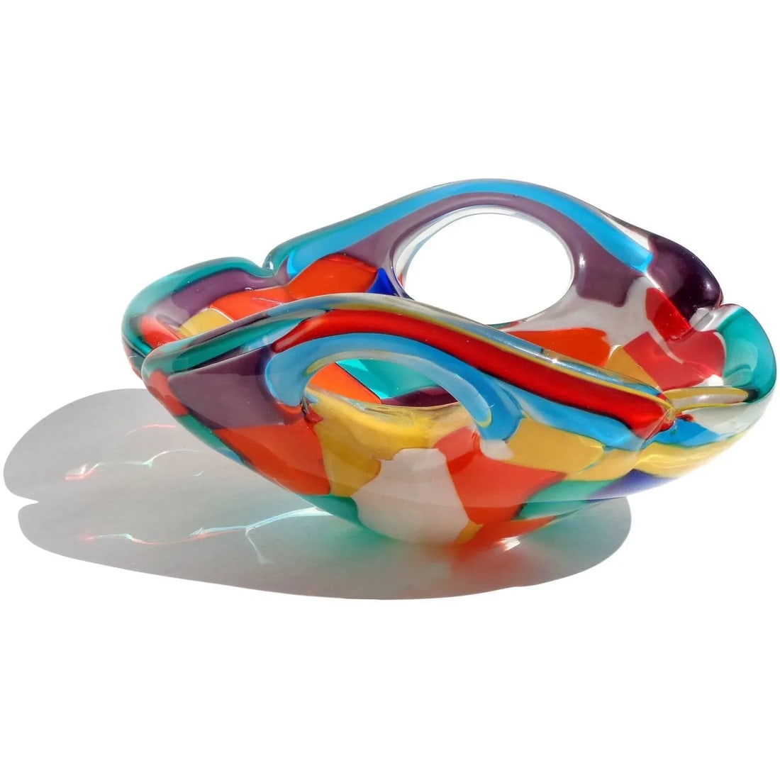 Vintage Murano Rainbow Colors Pezzato Design Italian Art Glass Mid Century Centerpiece Bowl - 2