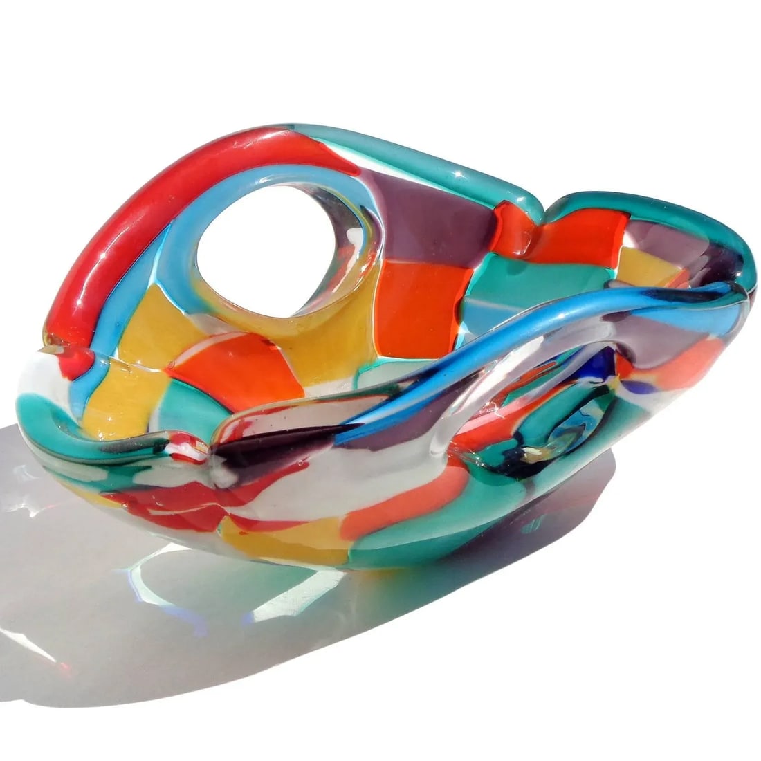 Vintage Murano Rainbow Colors Pezzato Design Italian Art Glass Mid Century Centerpiece Bowl - 3
