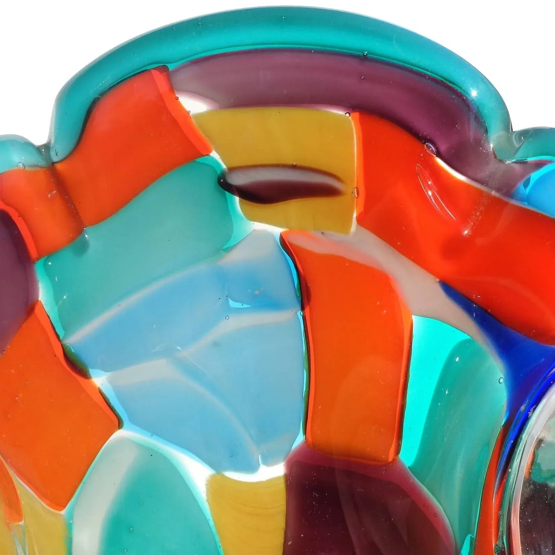 Vintage Murano Rainbow Colors Pezzato Design Italian Art Glass Mid Century Centerpiece Bowl - 5