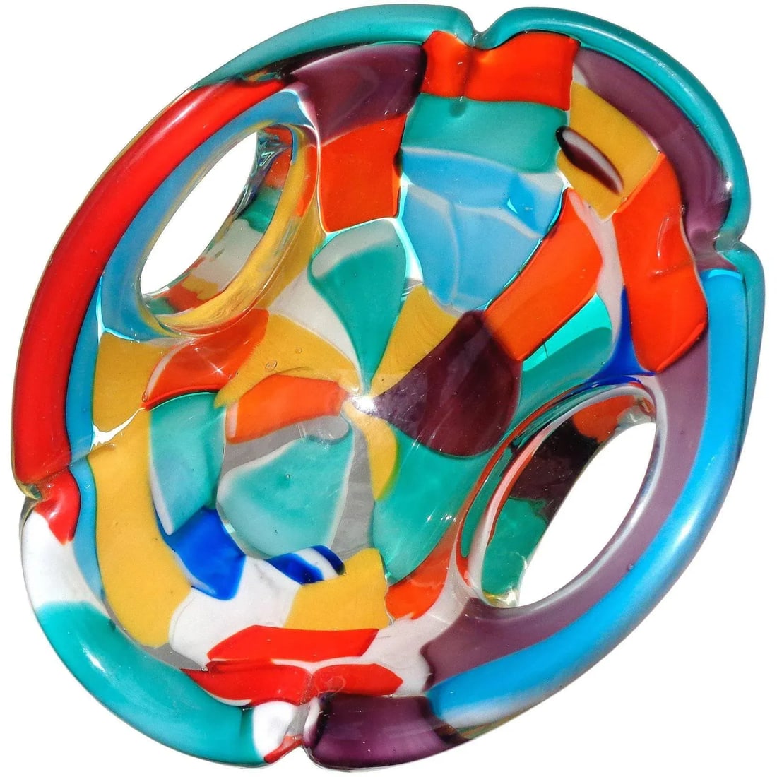 Vintage Murano Rainbow Colors Pezzato Design Italian Art Glass Mid Century Centerpiece Bowl - 7