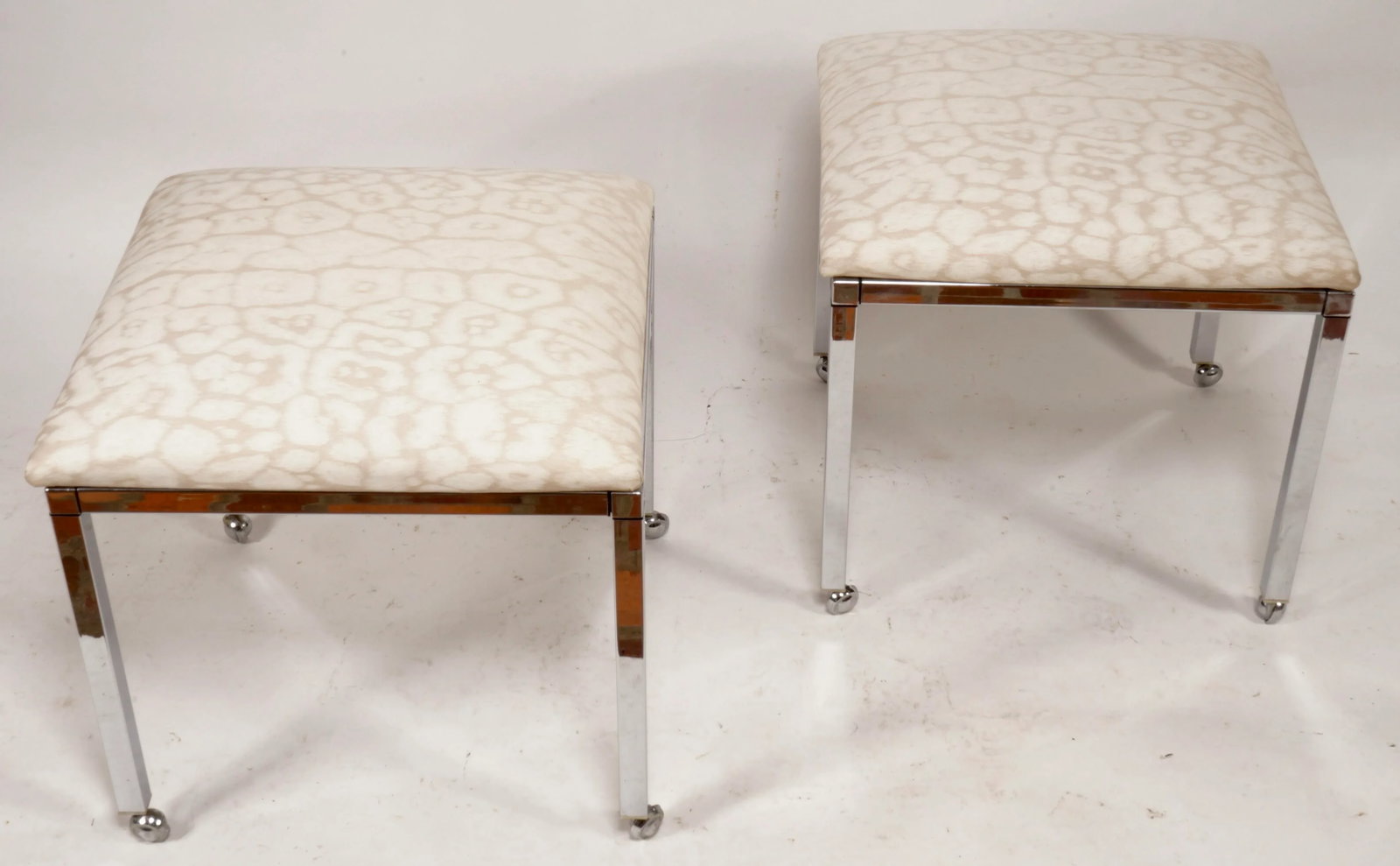 Modern Chrome and Upholstery Footstool by Spancraft- Set of 2 - 2