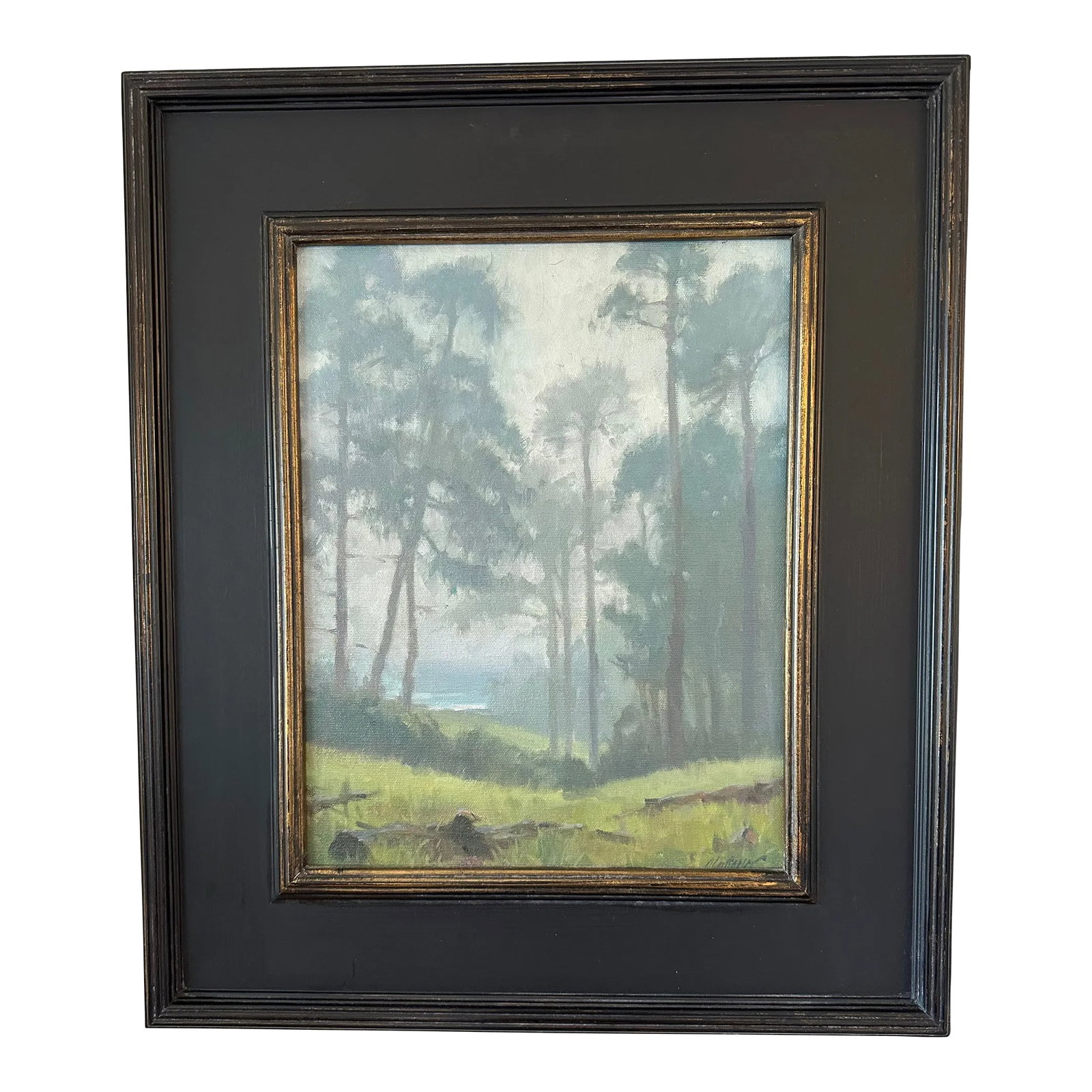 Vintage Plein Air Painting "Through the Trees" 2006: Vintage Plein Air Painting "Through the Trees" by Southern California native impressionist painter Michael Obermeyer, dating to 2006. A gorgeous evocative California landscape of trees and rolling hil