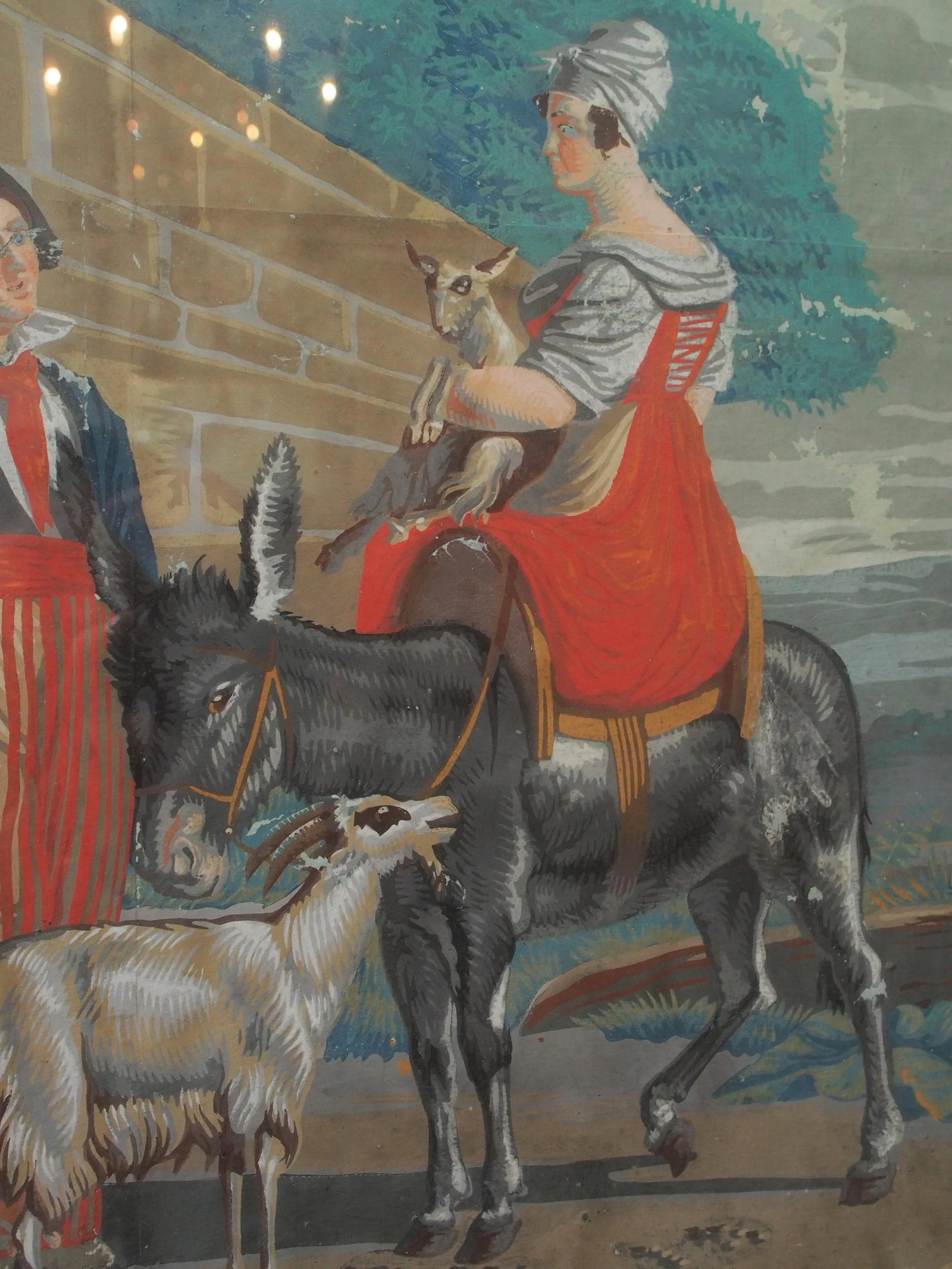 Large Early 19th C. Gouache Painting, "By the Water Trough" - 6