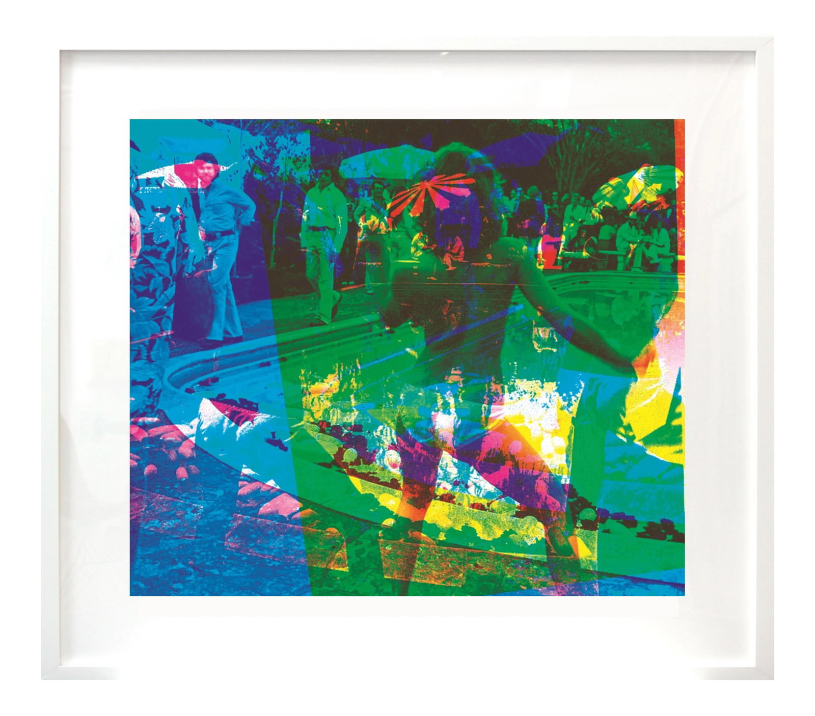 Mid Century Modern Pop Art Photography "Double Take Blue Green (2/3)" Original Artwork by Marco Pitt: Marco Pittori creates vibrant artworks that pay homage to the mesmerizing images of Brad Elterman and the mythic culture of 1970's Hollywood. By using licensed images of Brad Elterman's photographs,
