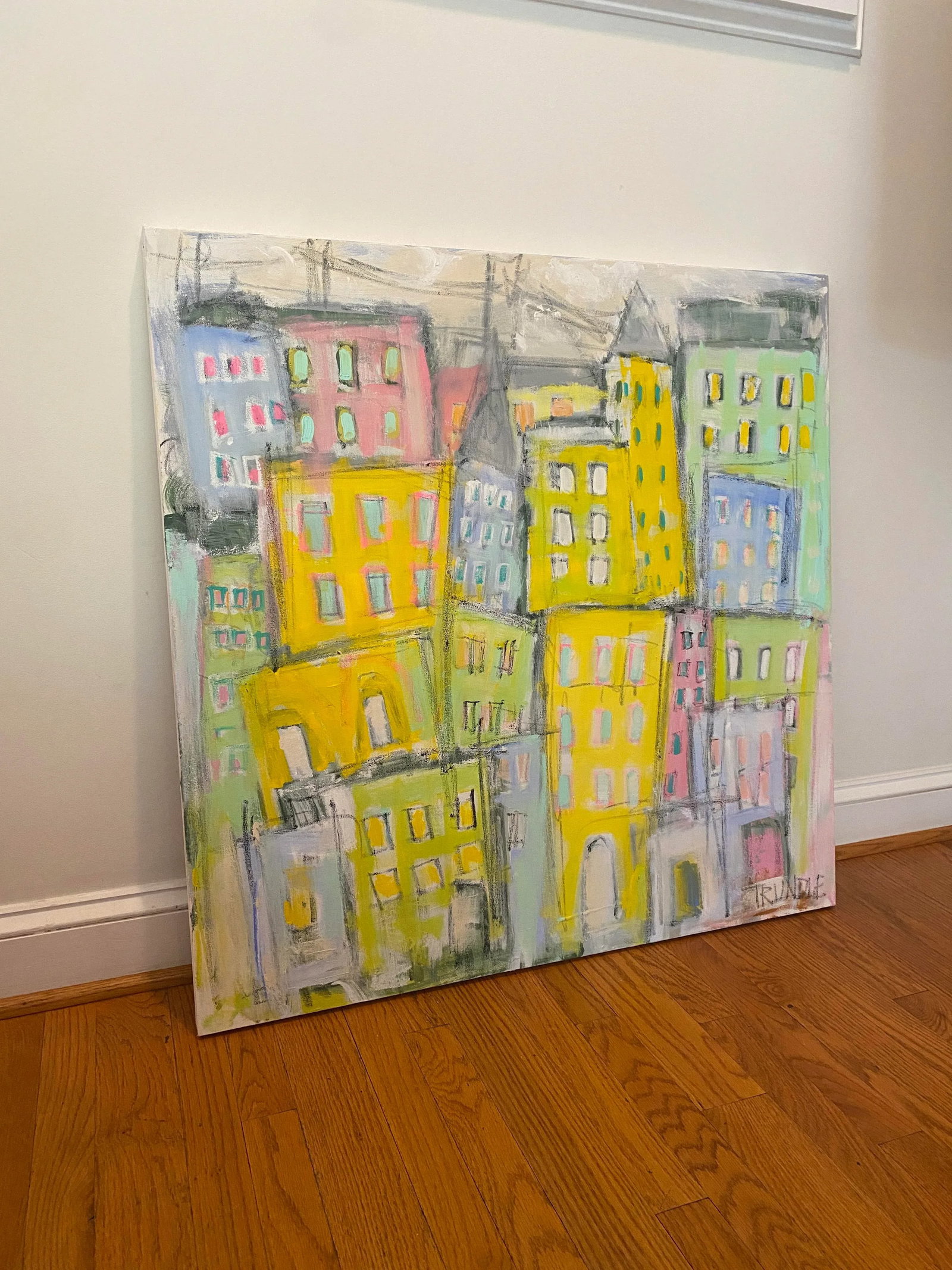 Sarah Trundle, Abstract Cityscape Painting, "A Beautiful Day in the Neighborhood" - 2