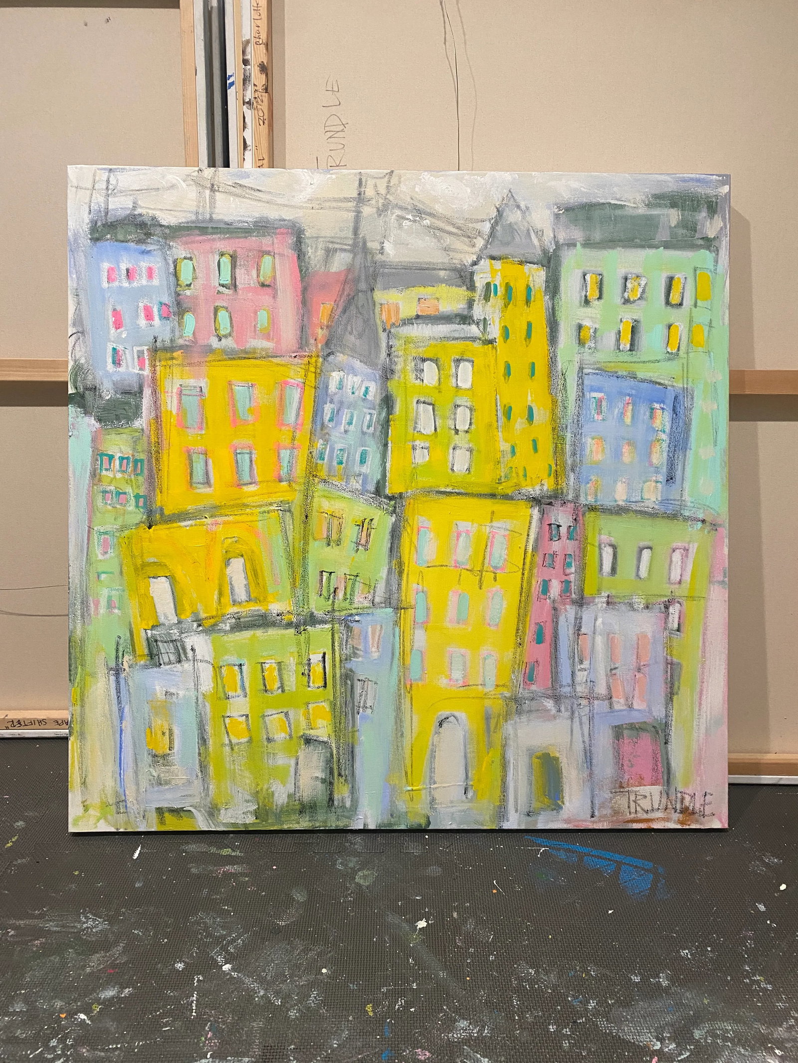Sarah Trundle, Abstract Cityscape Painting, "A Beautiful Day in the Neighborhood" - 3