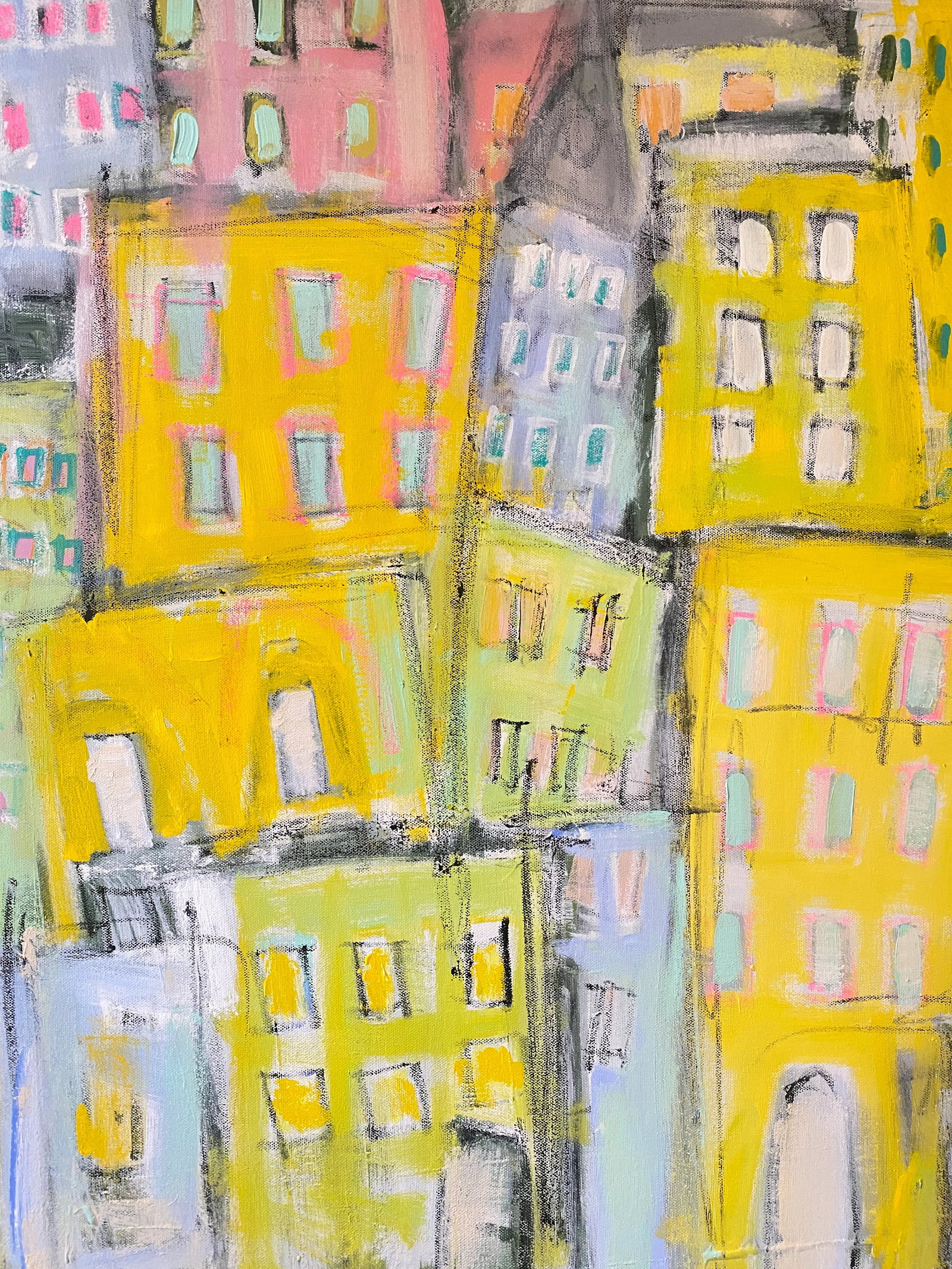 Sarah Trundle, Abstract Cityscape Painting, "A Beautiful Day in the Neighborhood" - 4
