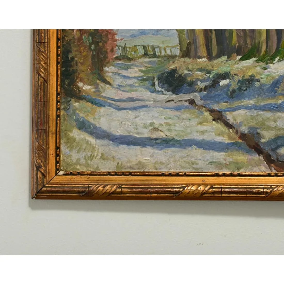 French Vintage Framed Winter Landscape Painting - 2