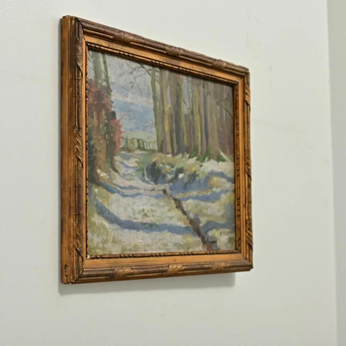 French Vintage Framed Winter Landscape Painting - 3