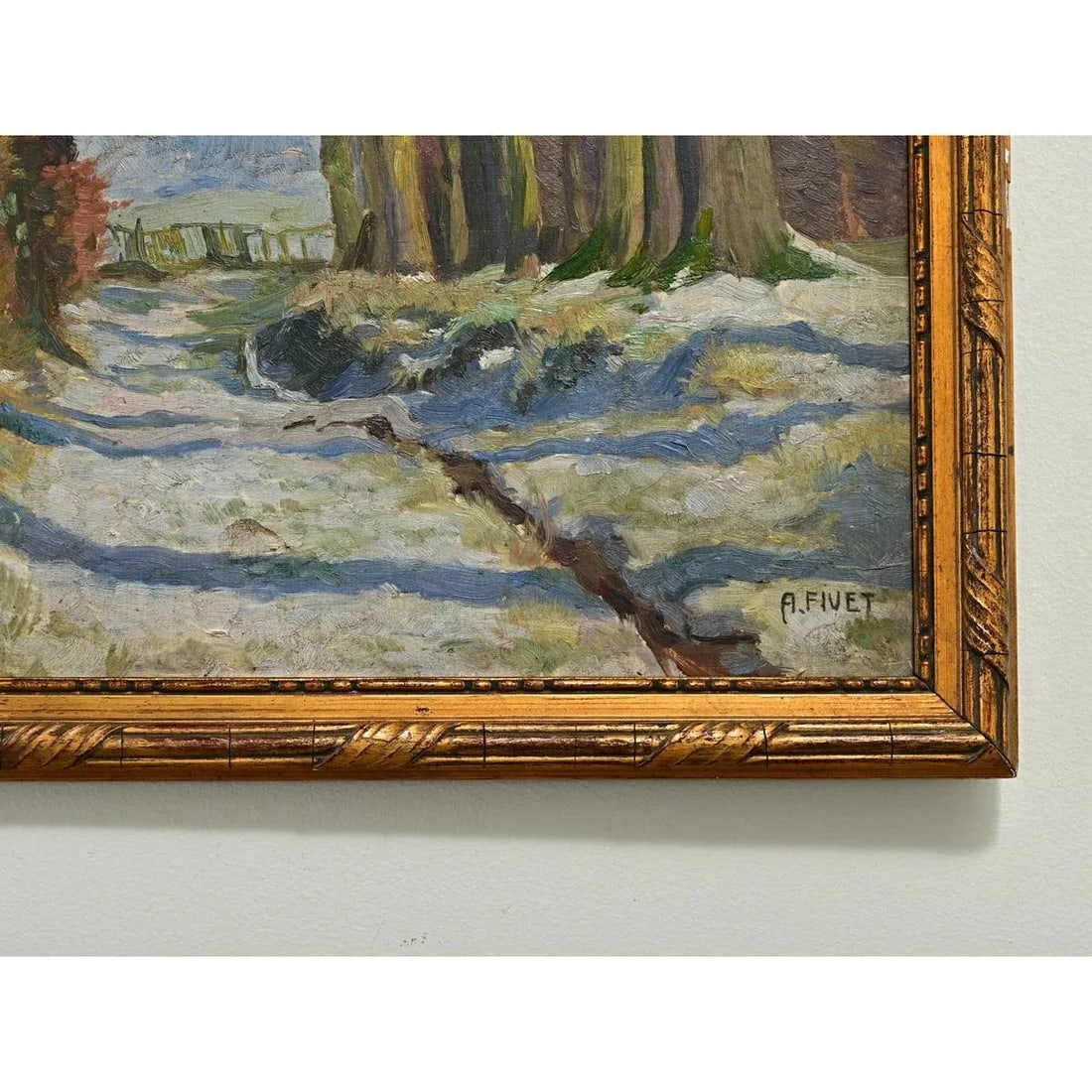 French Vintage Framed Winter Landscape Painting - 4