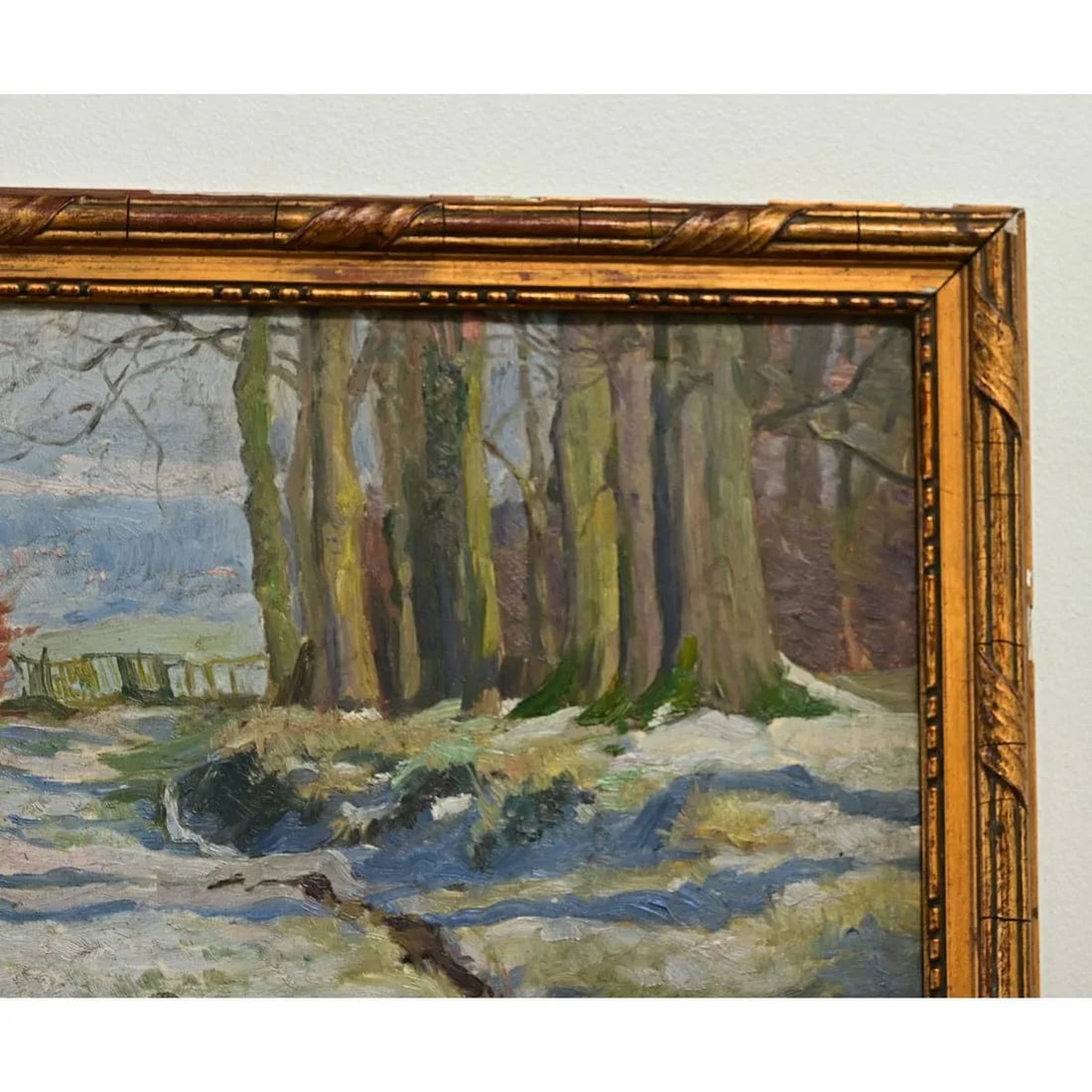 French Vintage Framed Winter Landscape Painting - 5