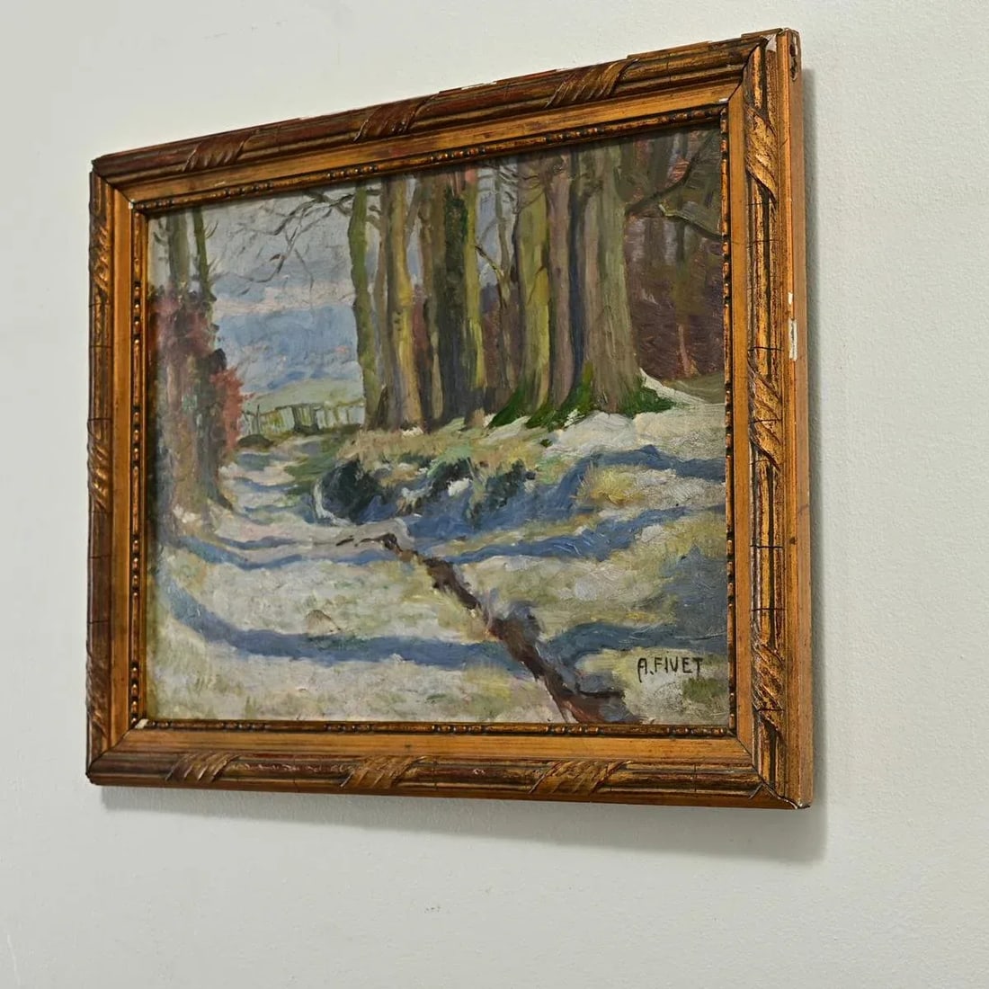 French Vintage Framed Winter Landscape Painting - 6