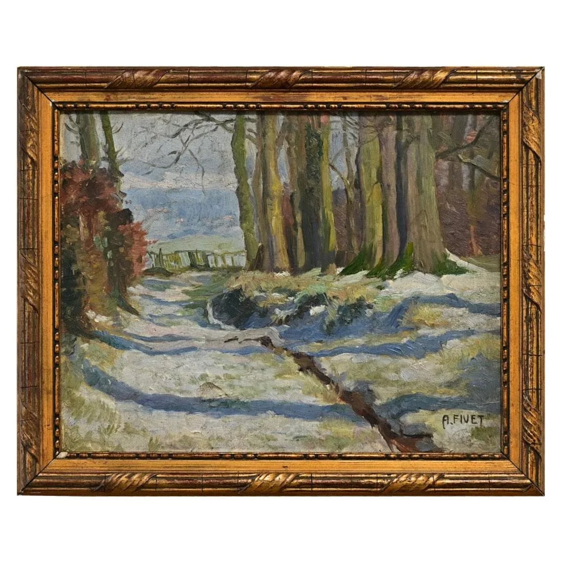 French Vintage Framed Winter Landscape Painting - 8