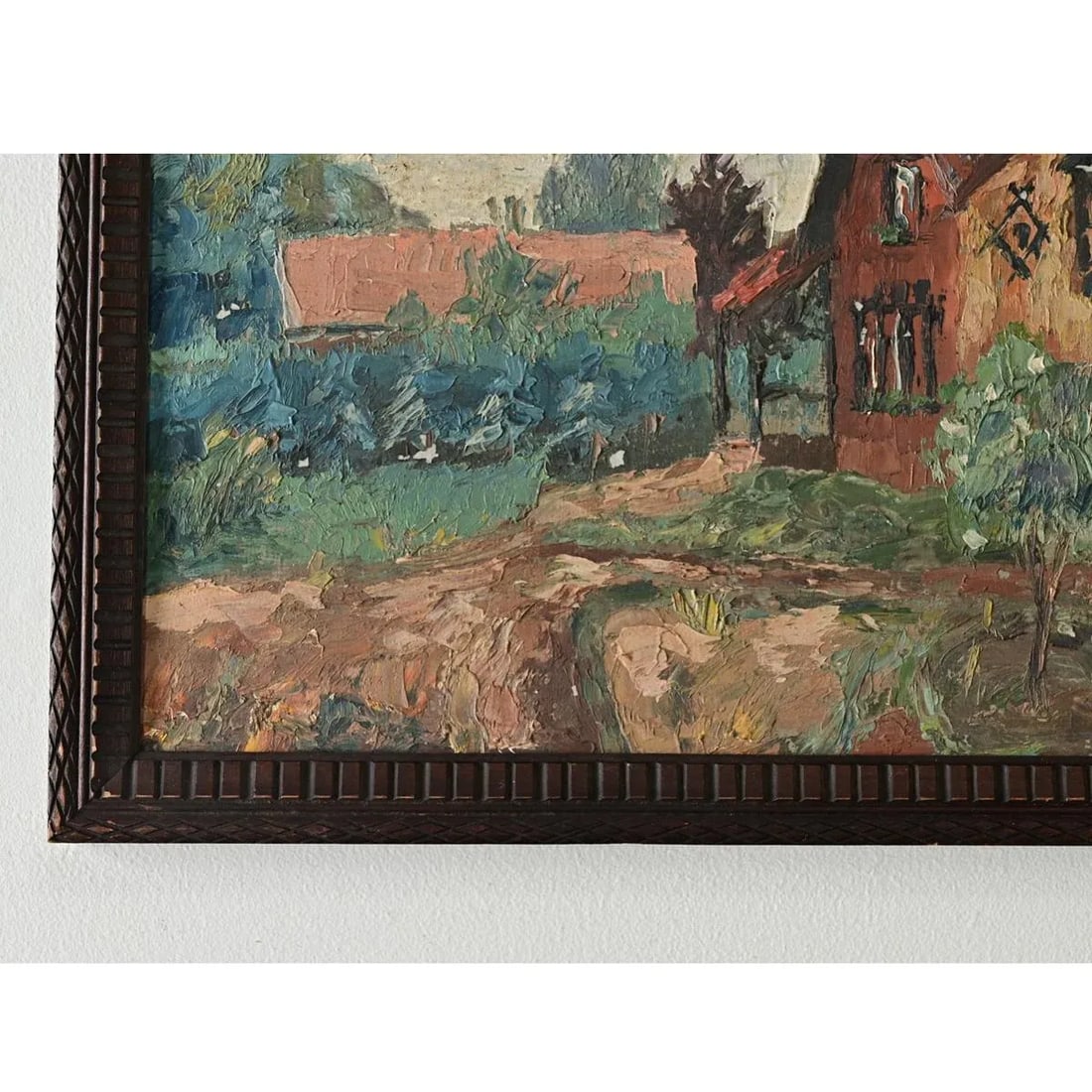 French Vintage Framed Painting of a Homestead - 5