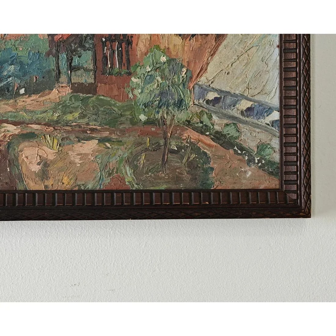 French Vintage Framed Painting of a Homestead - 6