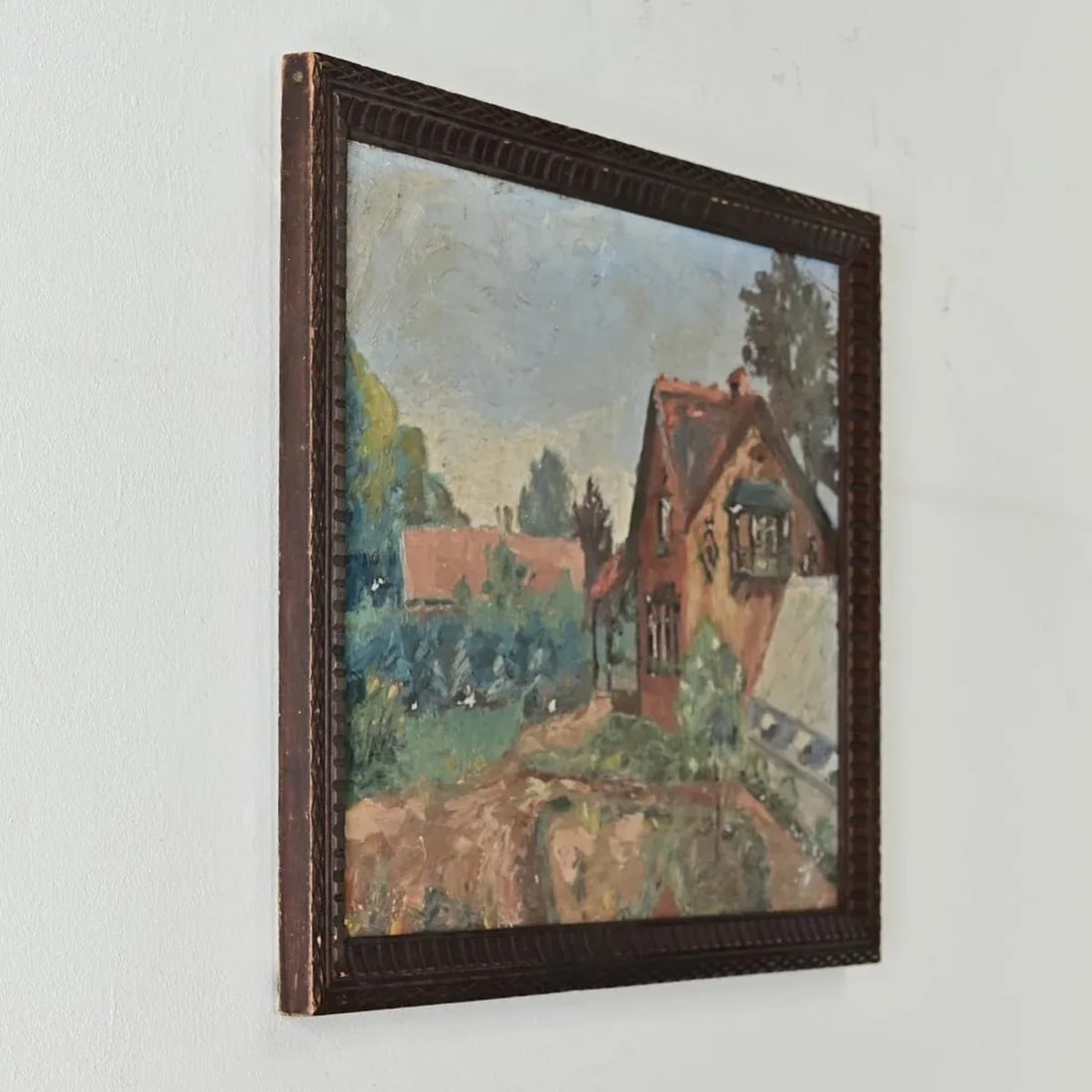 French Vintage Framed Painting of a Homestead - 7