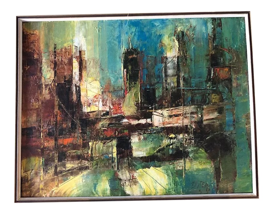 1930's Renis Zusters Oil Painting: This painting came out from the collection Eric Steiner from Virginia Country House. Renis Zusters (1919-1999) City Overpass Signed Zusters (Lower Right) Inscribed Crescent Head Landscape (On thr